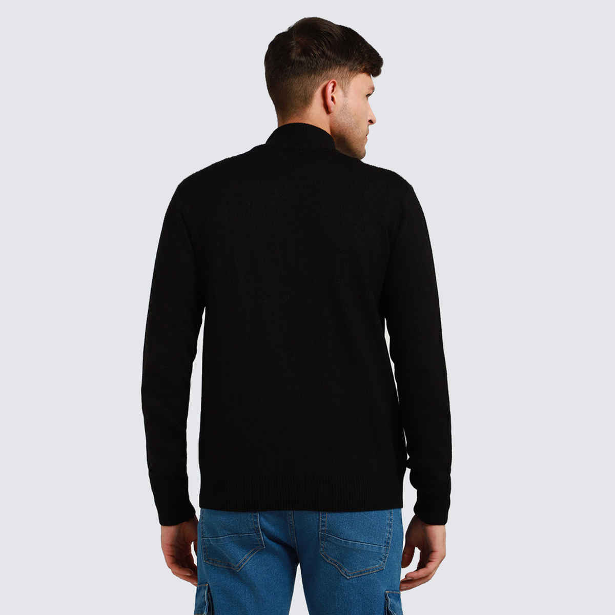 Dennis Lingo Men's Mock Neck Regular Fit Solid Sweater | Black | M