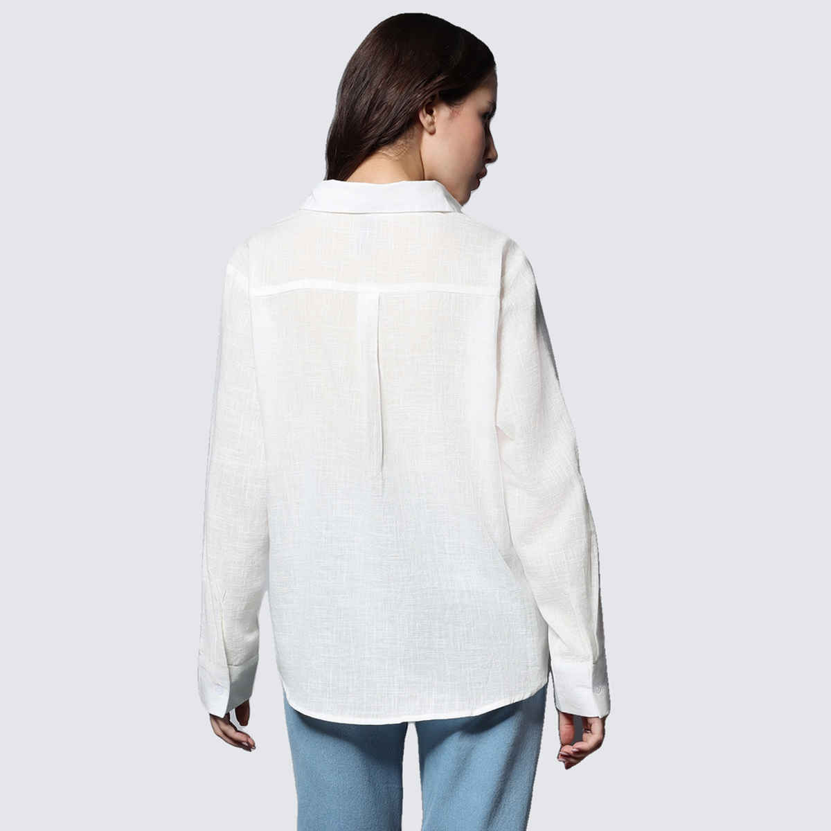 High Star Women White Long Sleeves Solid Oversized Casual Shirt (Size-S)