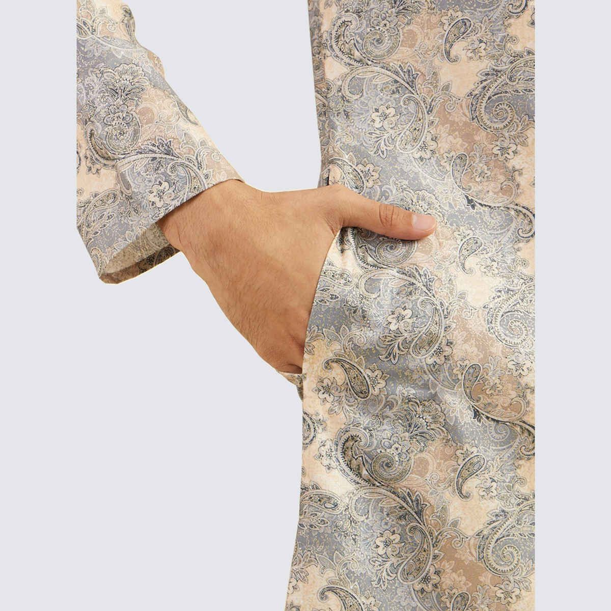 Diwas By Mayavar Men's Paisley Printed Kurta | Smoke Grey - L