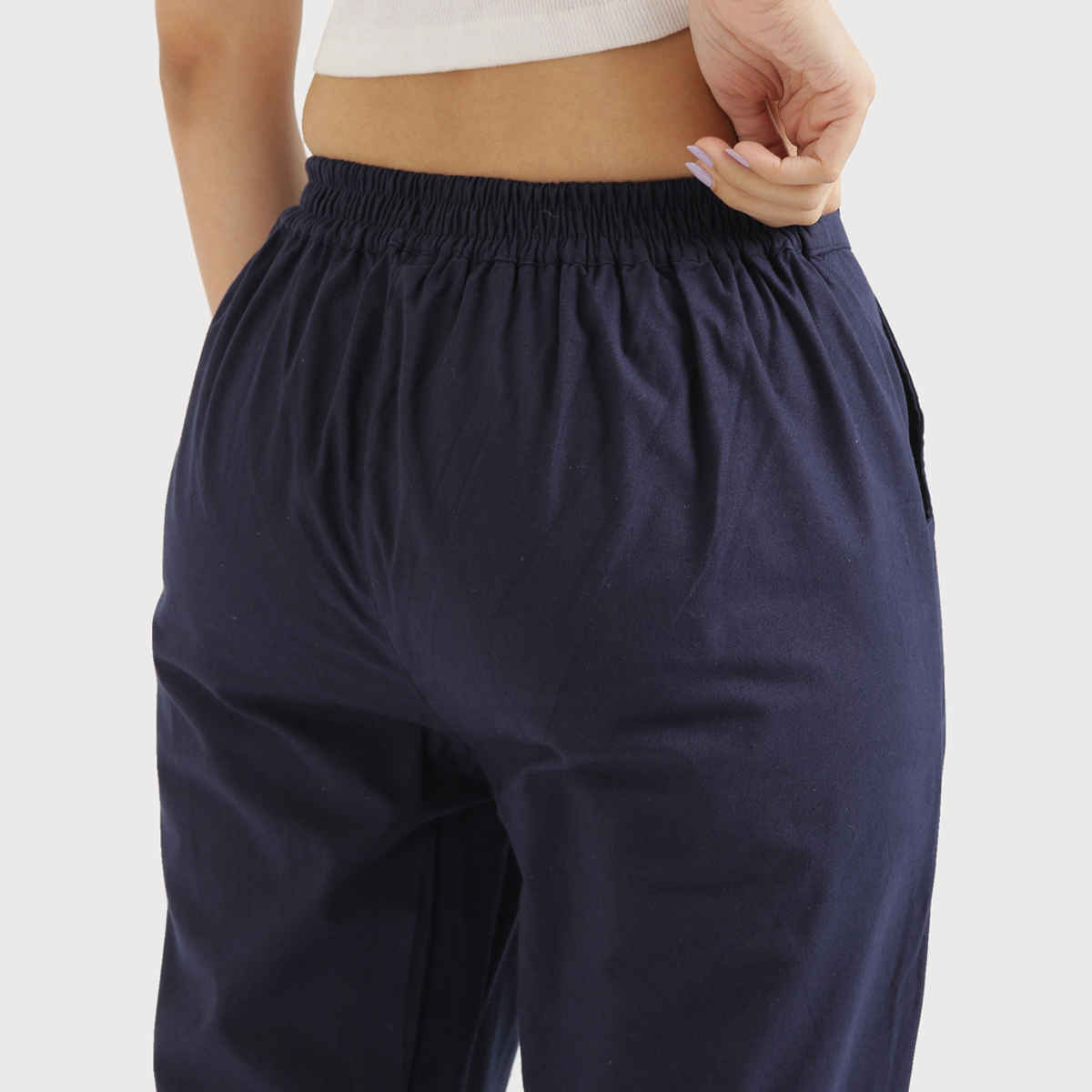 Saadaa Women Cotton Pant Regular Slim Fit Trouser | Navy Blue | L