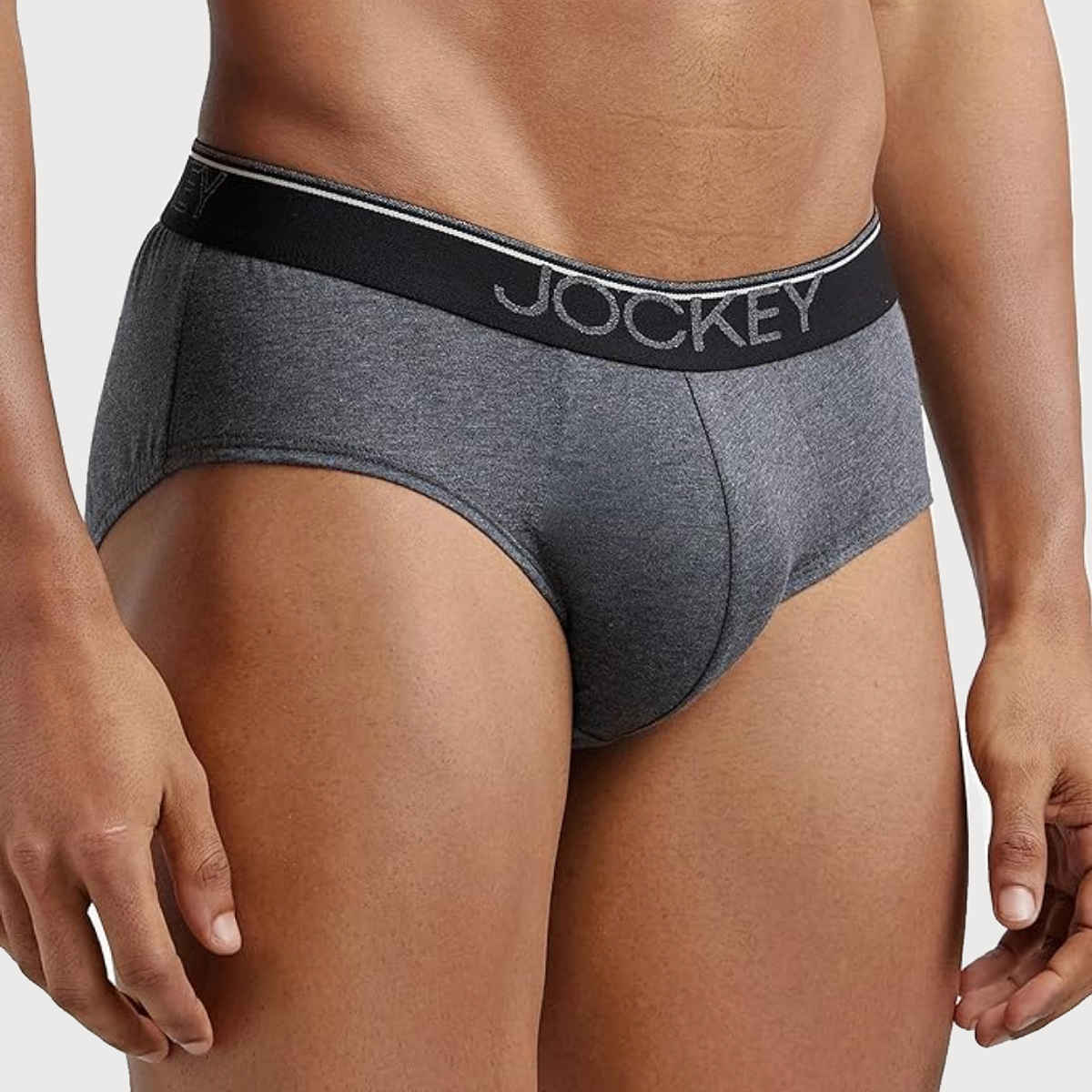 Jockey 8037 Men's Super Combed Cotton Underwear Solid Brief|Ultrasoft Waistband | Grey-L