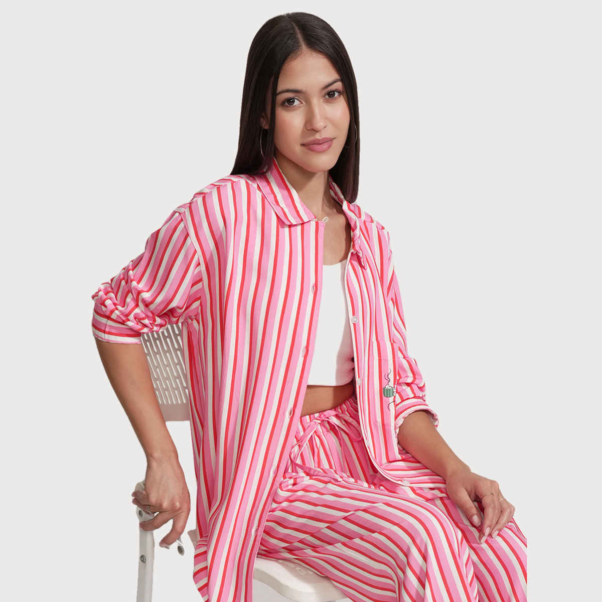 Tokyo Talkies Disney Women's Mickey Stripe Sleepwear Co-Ord Set | Pink - XL