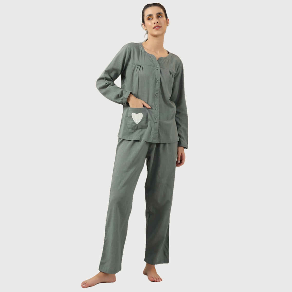 Sanskrutihomes Pure Cotton Night Suit | Sea Green - M