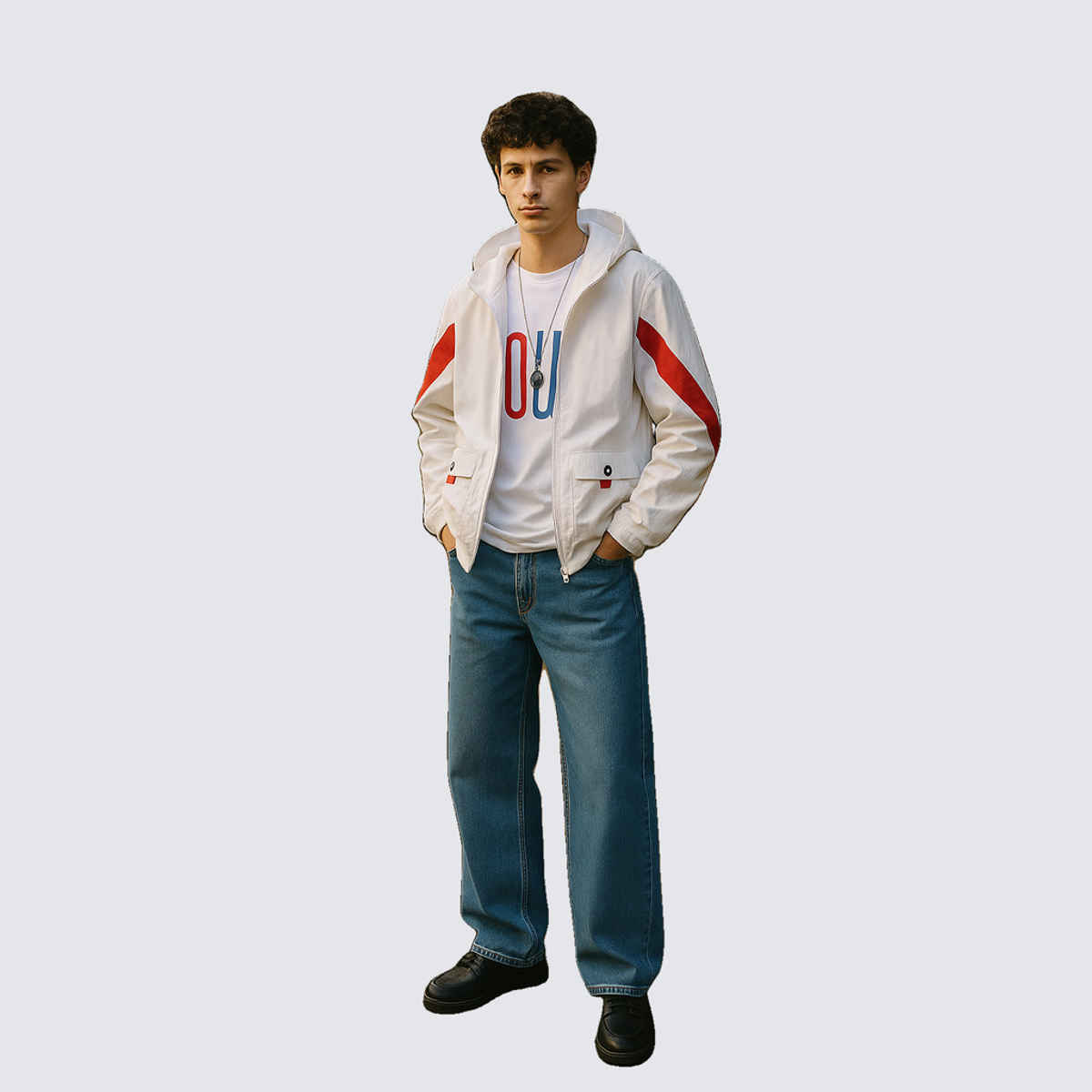 Ftx Men's Solid Regular Fit Full Sleeve Polyester Jacket | White & Red - M