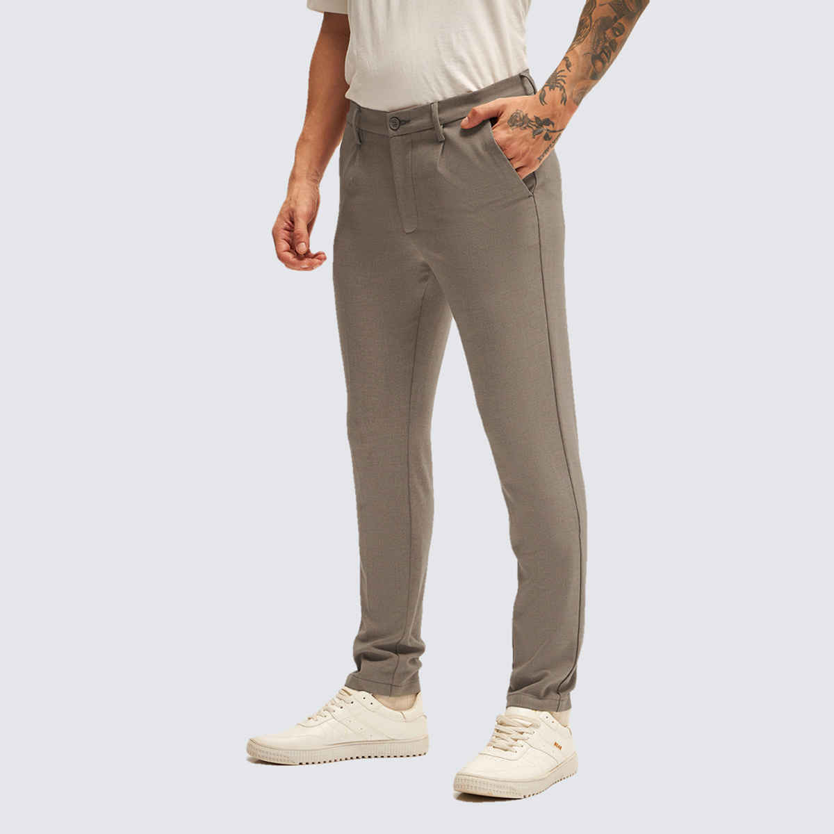 The Bear House Men 4 Way Stretch Solid Formal Trouser - Ferna | Beige | 32