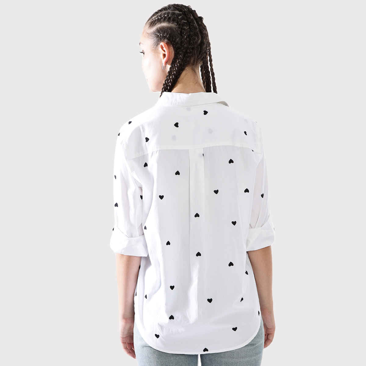 Hubberholme Women's Embroidery Oversized Spread Collar Shirt | Multicolor - XS