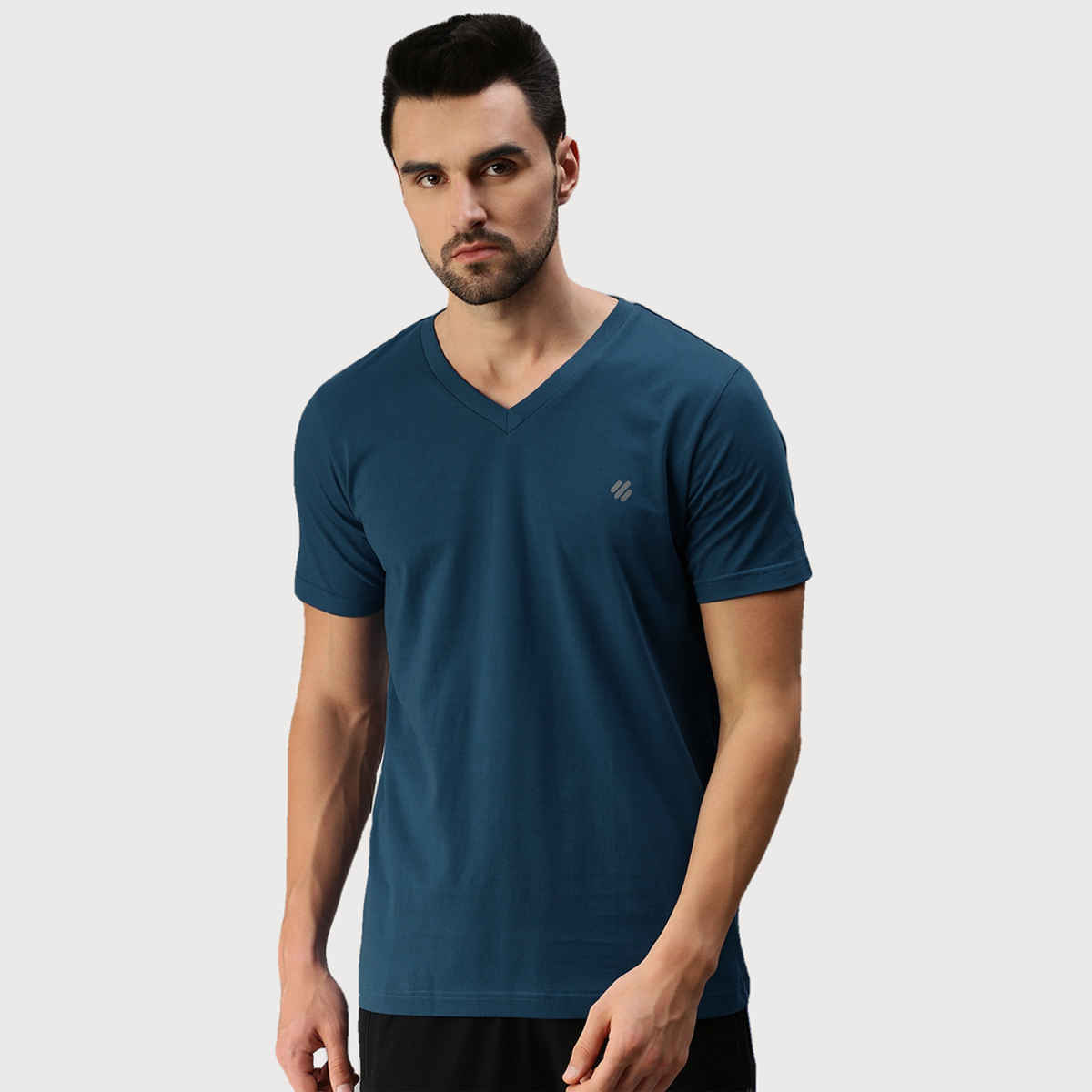 ONN Premium Men's Solid Pure Cotton V Neck T-shirts | Teal Blue | Size - M