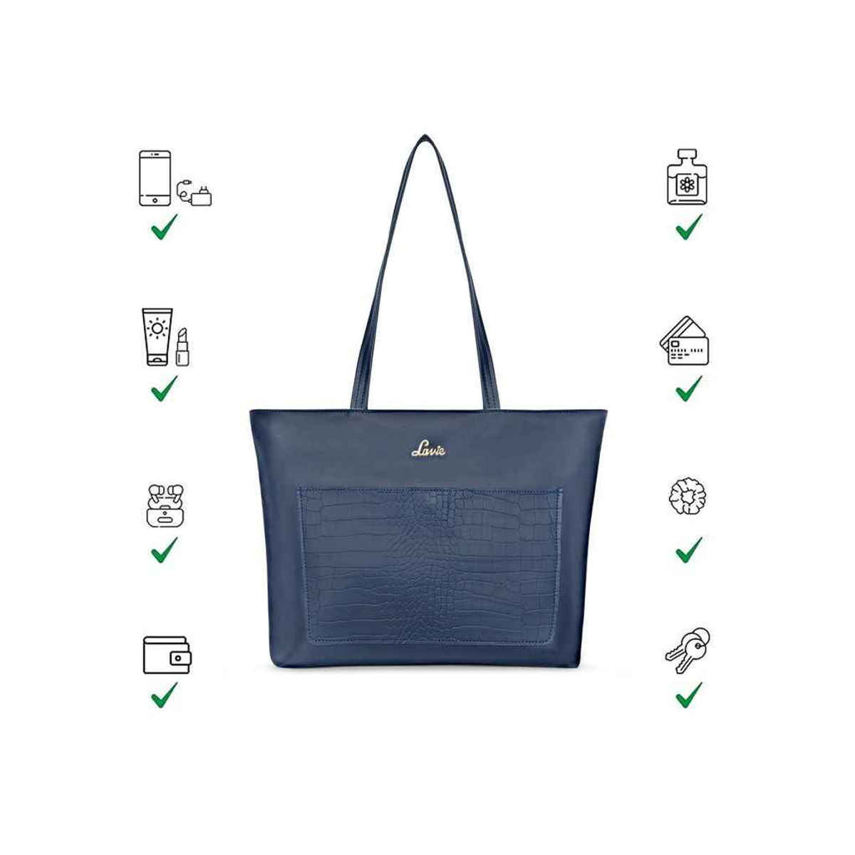 Lavie Women's Synthetic Leather Tote Bag | Large | Navy Blue
