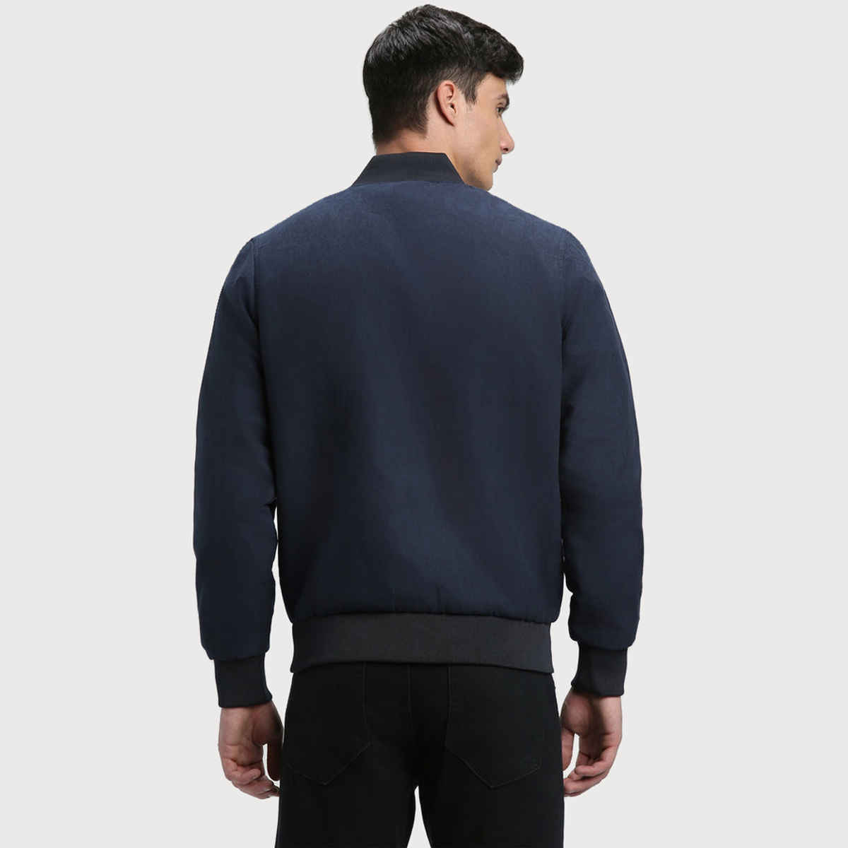 Dennis Lingo Men's Rib Collar Regular Fit Solid Navy Suede Bomber Jacket | Dlmjkw23030 - Nv | XL