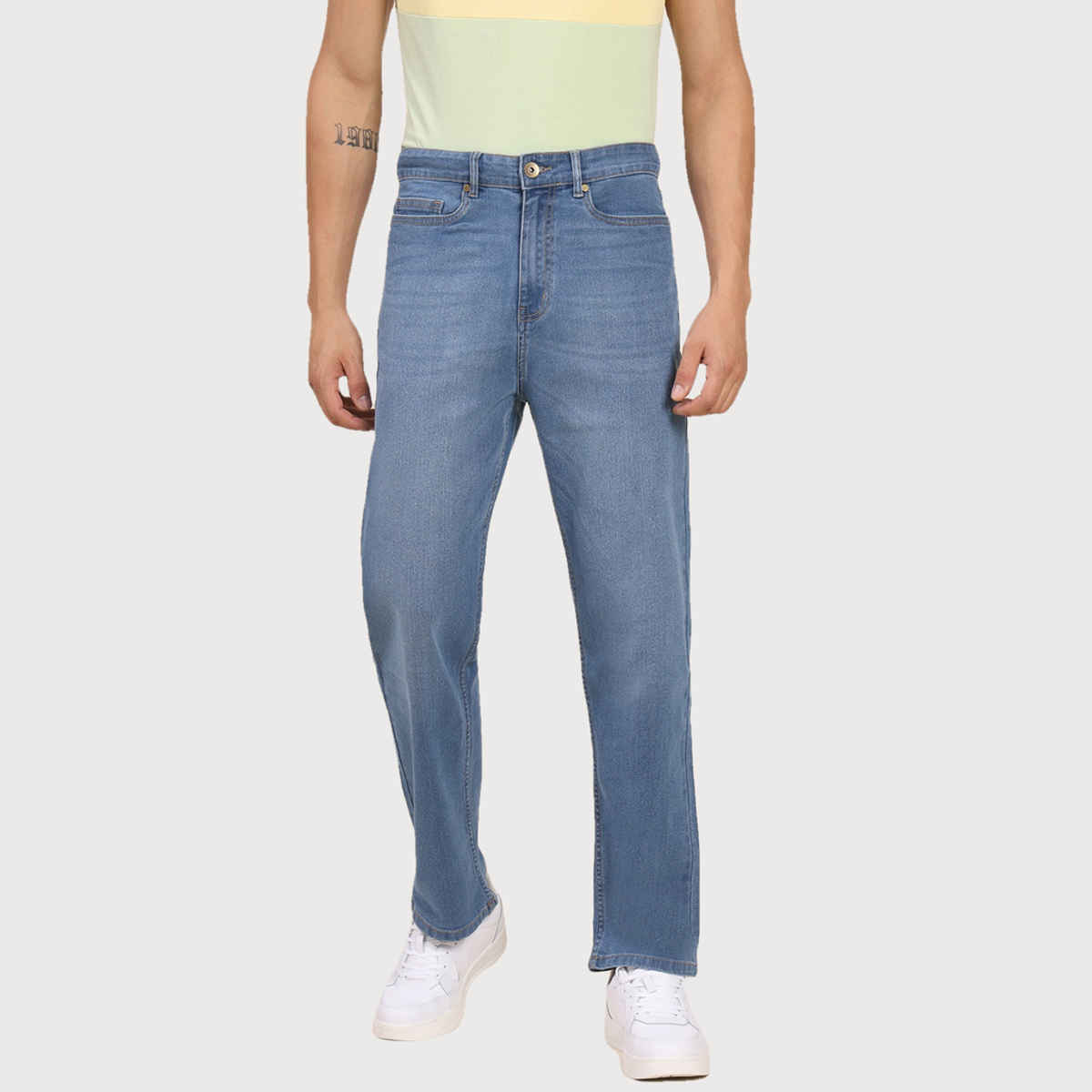 Dennis Lingo Men's Mid-Rise Light Fade Straight Fit Stretchable Jeans | Blue | 34