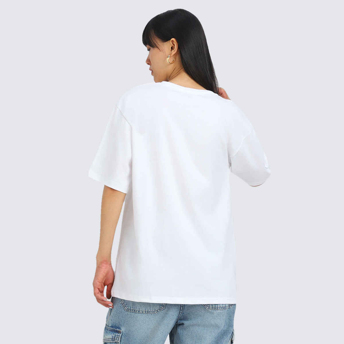 Juneberry White Print Graphic Oversized fit Tshirt for Women - S