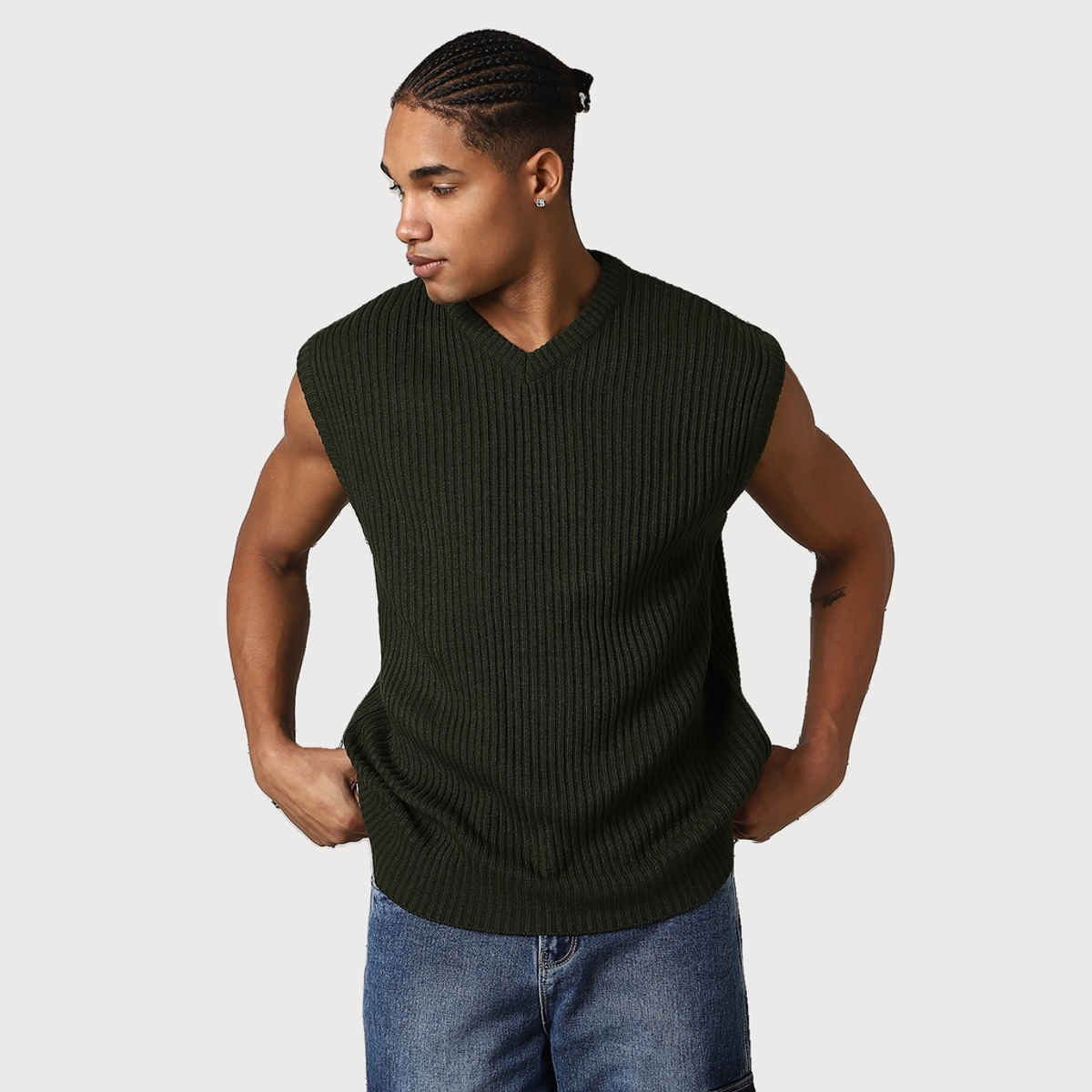 Hubberholme Men's V-Neck Sleeveless Vest Relaxed Fit Pullover | Carbon Black - M