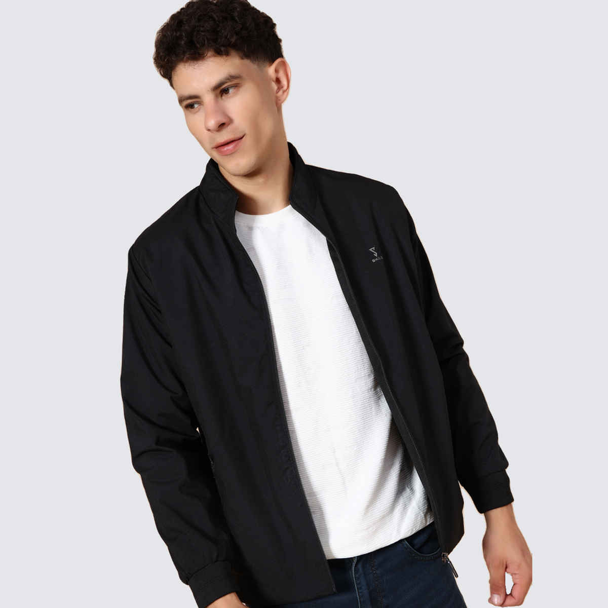 V-Mart Men's Solid Poly Tpu Spread Collar Light Jacket | Black - XL