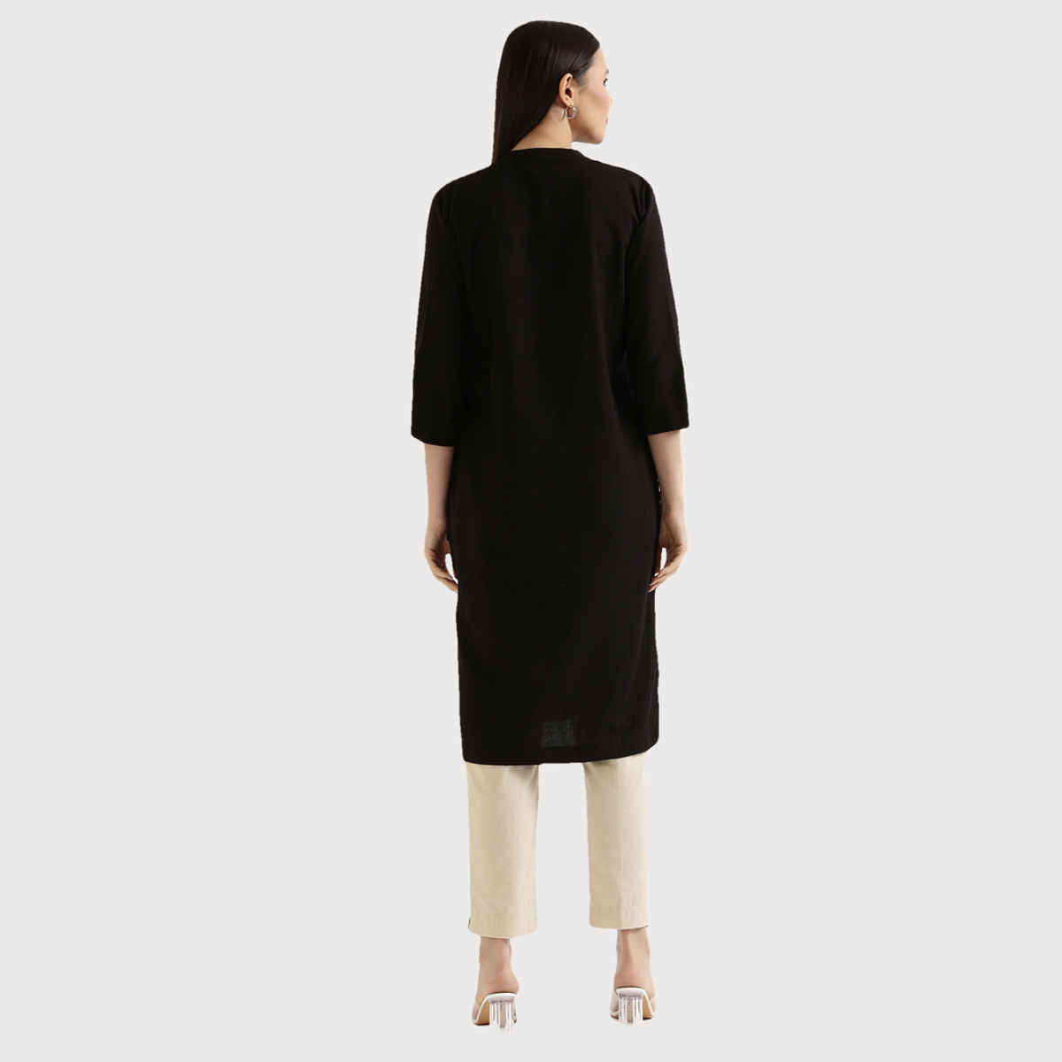 Saadaa Women's Long Airy Linen Kurta | Black - L