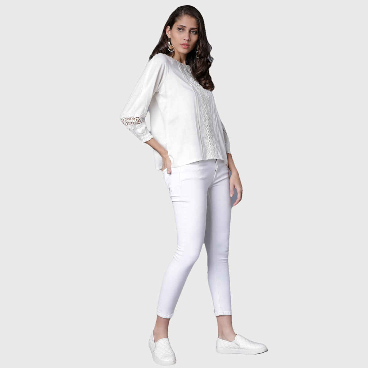 Tokyo Talkies Women's Self Design Regular Top | White - XL