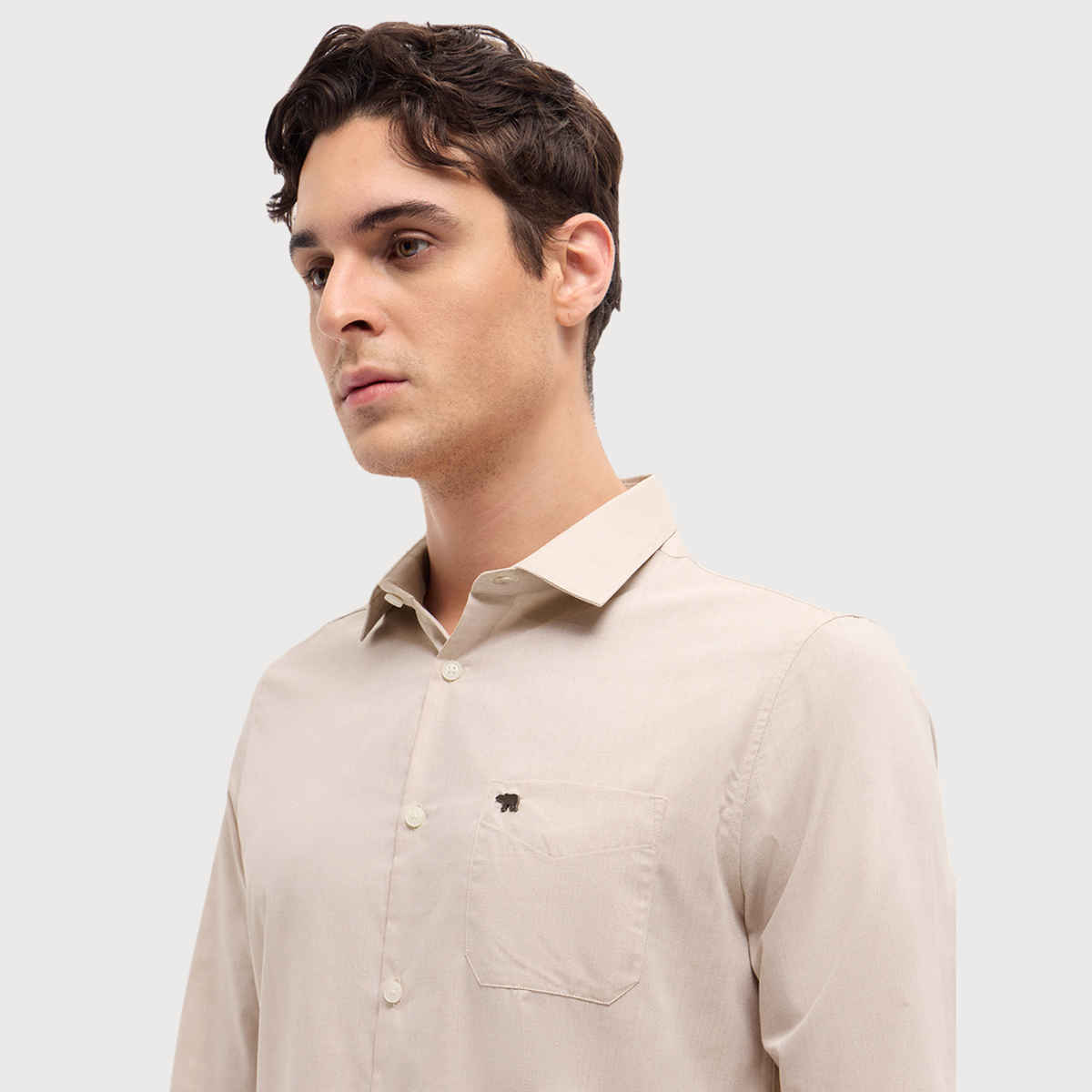 THE BEAR HOUSE Men's Cotton Solid Tailored Fit Formal Shirt | TBH-DANO-BG | Beige - M