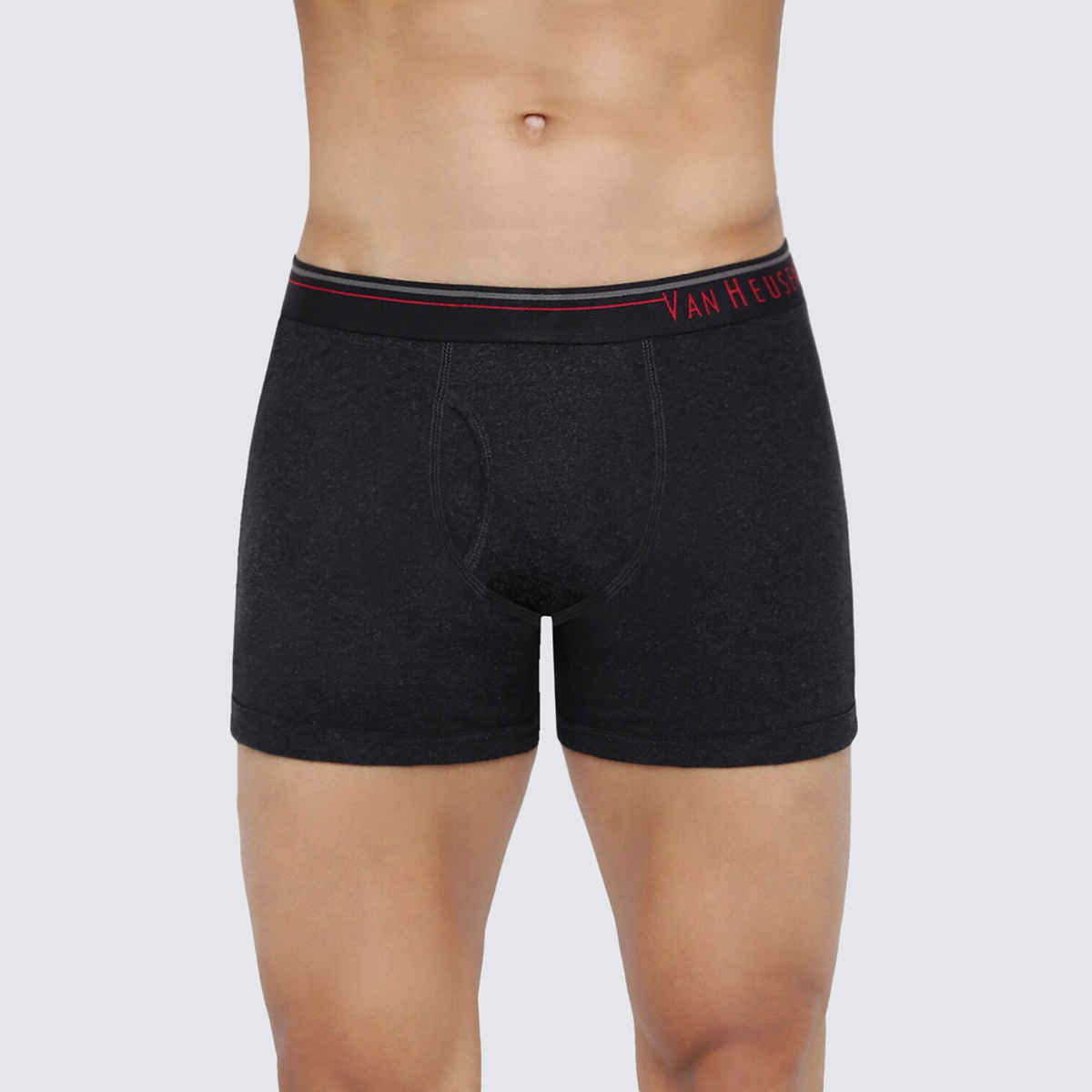 Van Heusen Men Dark Grey, Pure Black Pack Of 2 Combed Cotton Solid Anti Bacterial Boxer Briefs |S