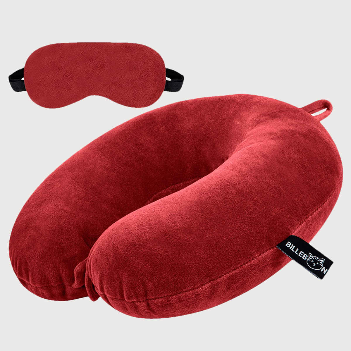 Billebon Unisex Fiber Neck Pillow with Eye Mask | Red - Free Size
