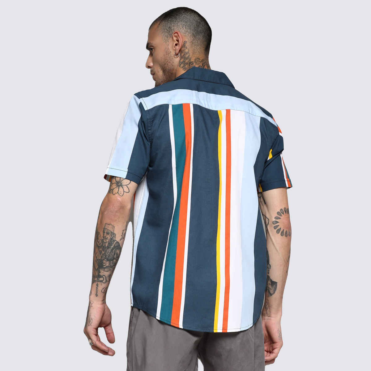 Campus Sutra Men's Striped Cotton Shirt | Multicolour - L