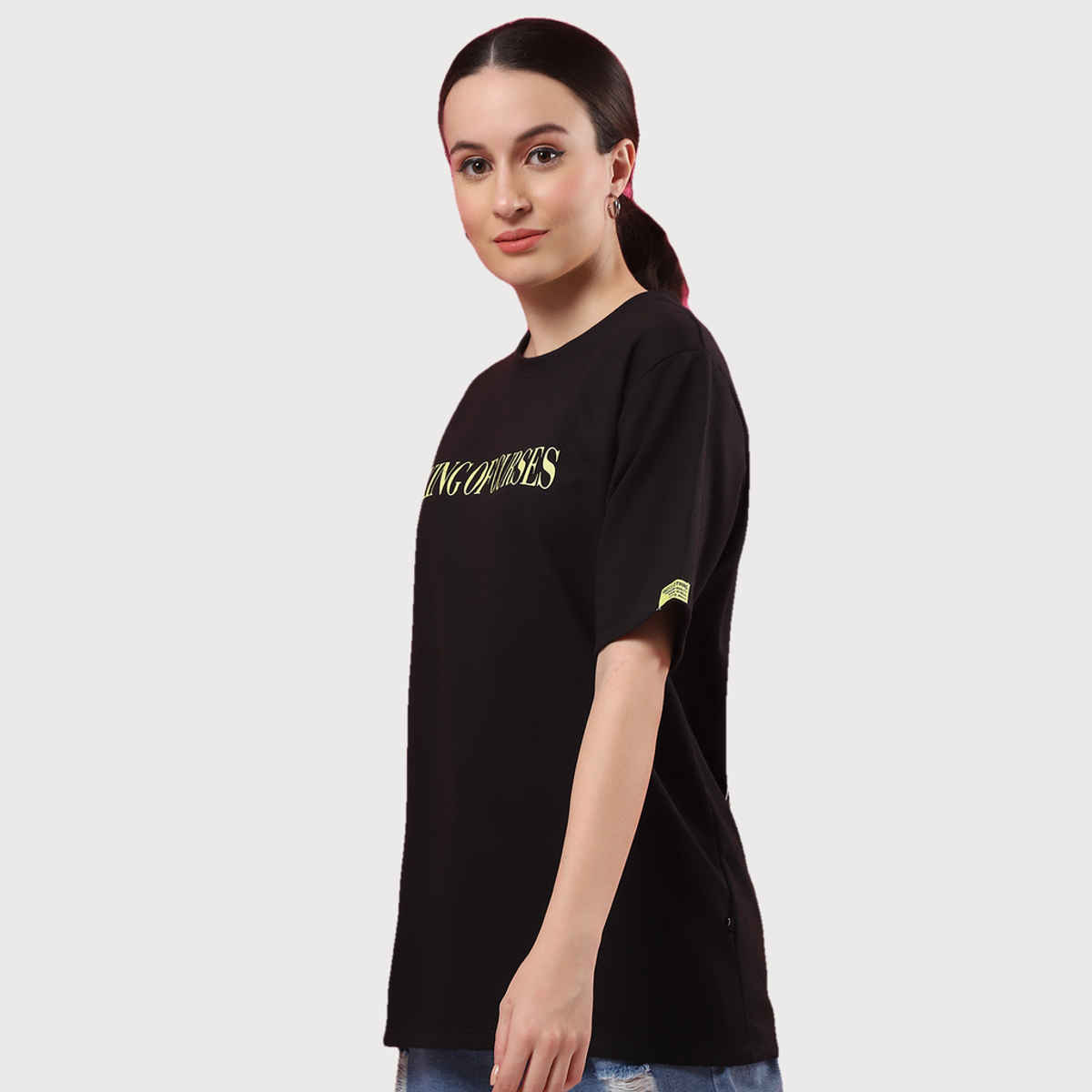 Rigo Women Terry Oversized Printed T-shirt | Black - L