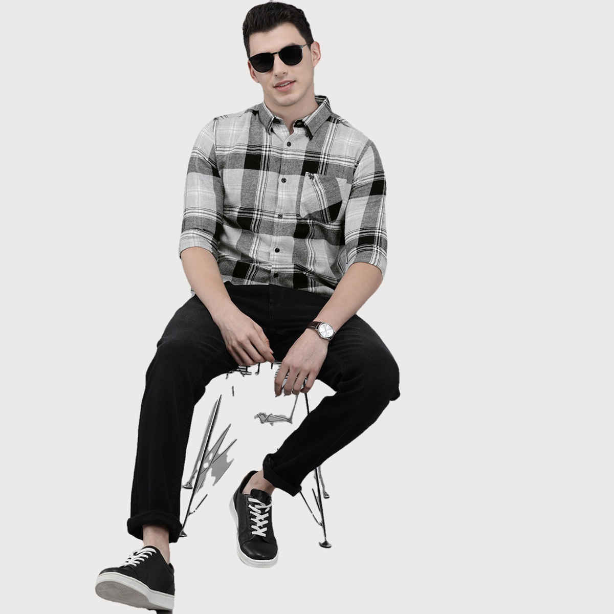 The Bear House Men Slim Fit Flannel Button-Down Shirt - Gordon | Grey | S