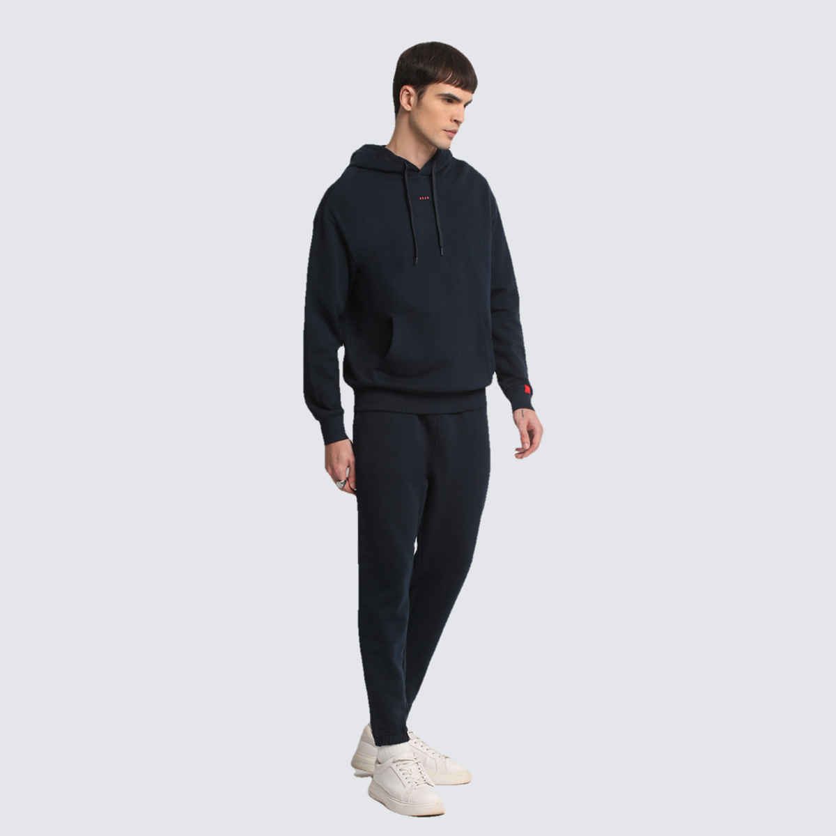 The Bear House Men's Solid Relaxed Fit Hoodie | Navy Blue - XL