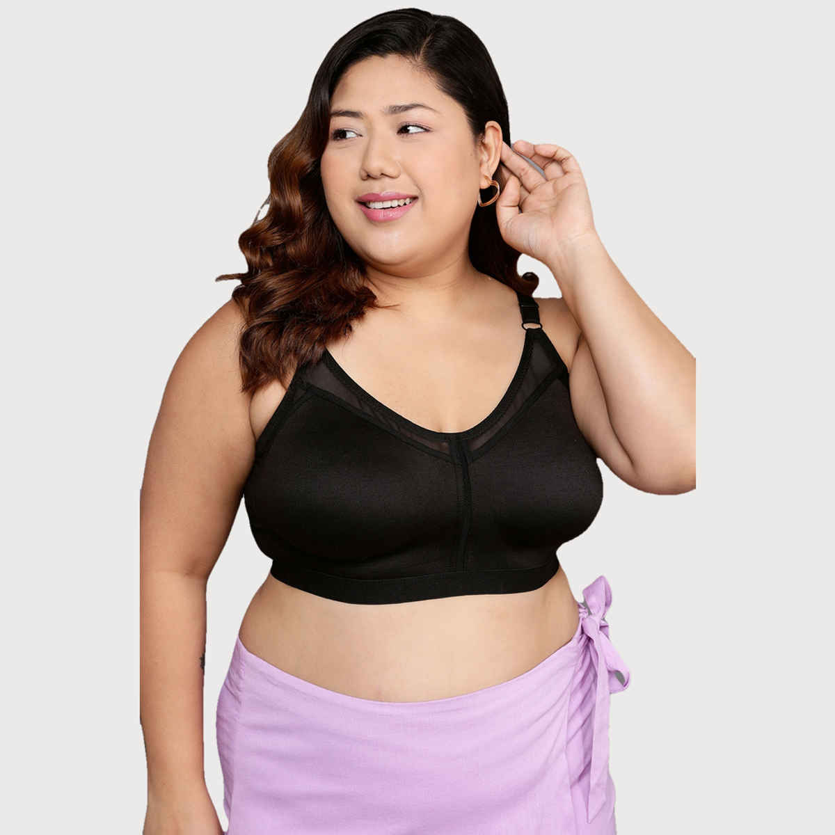 Clovia Women Non-Padded Non-Wired Spacer Cup Full Figure Bra - Cotton Rich | Black | 38C