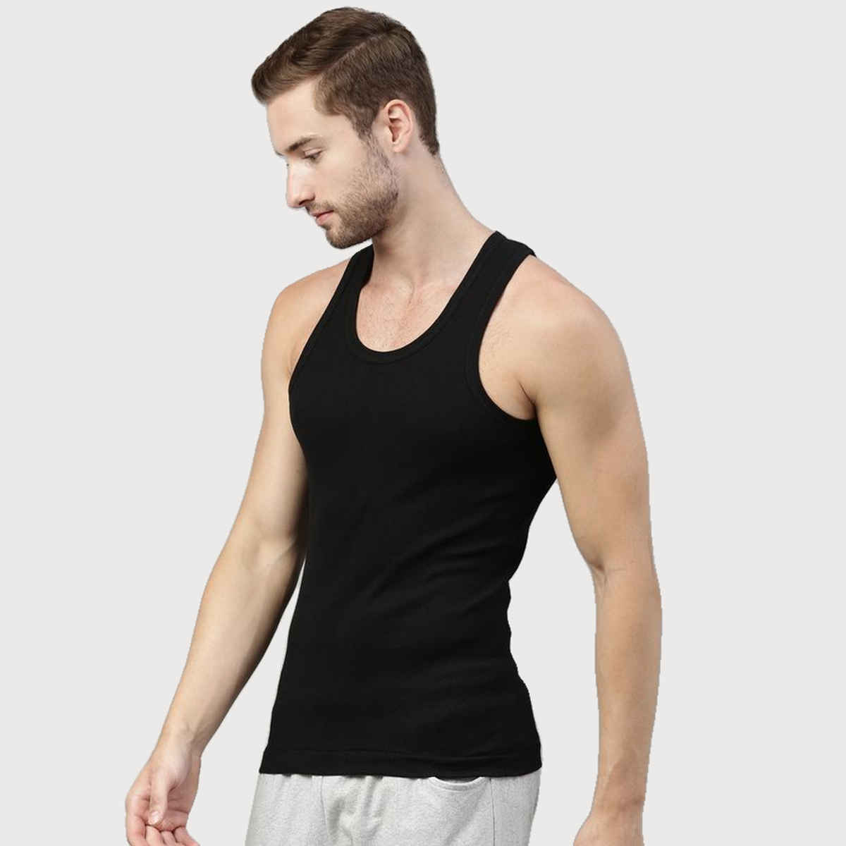 Dixcy Scott Originals Men's Super Combed Cotton Vest | Black - L