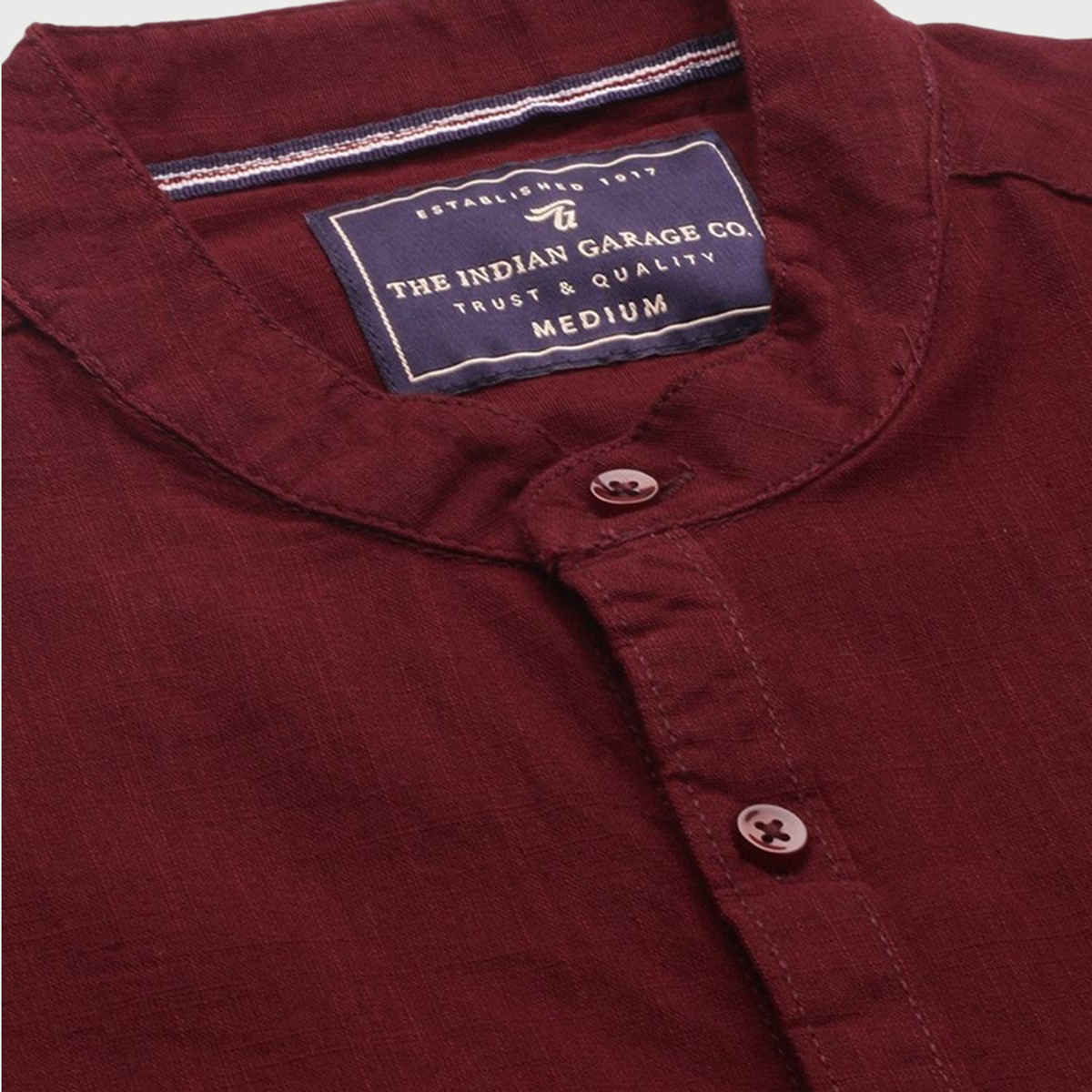 The Indian Garage Co Men's Slim Fit Solid Casual Shirt | Maroon - L