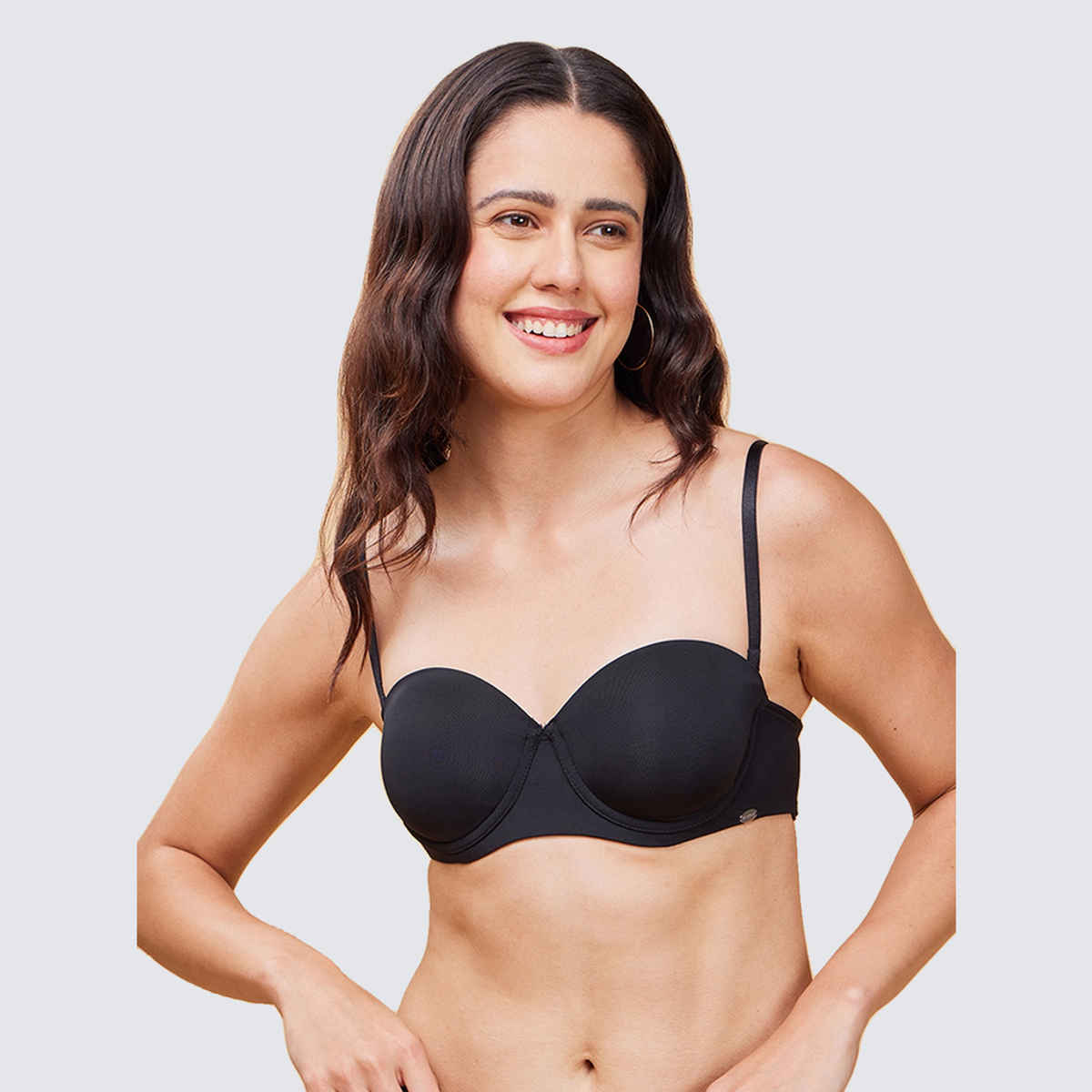 Enamor Women's F132 Strapless Transparent Back Bra | High-Coverage | Padded | Wired | Black - 34C