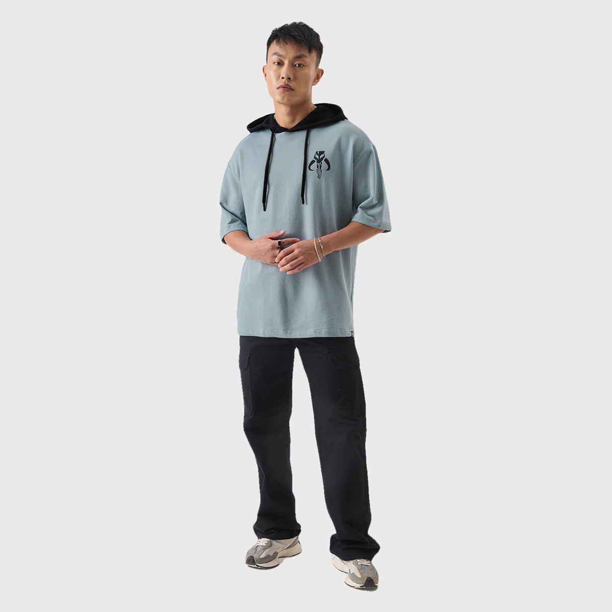 The Souled Store Men's Oversized Star Wars- The Mandalorian Hooded T-shirts | Grey | M