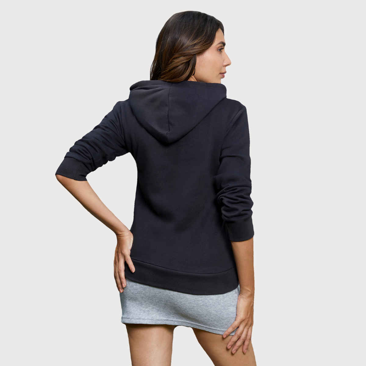 Campus Sutra Women's Solid Pullover Hoodie | Midnight Black - L