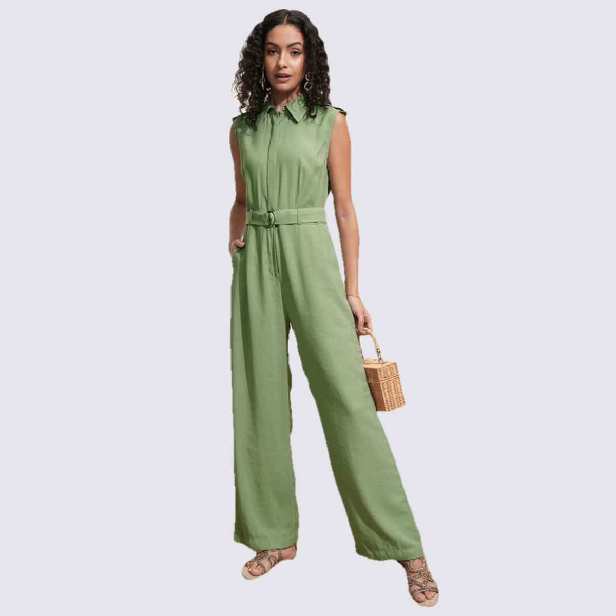Tokyo Talkies Women's Solid Sleeveless Regualr Fit Jumpsuit | Mint - S