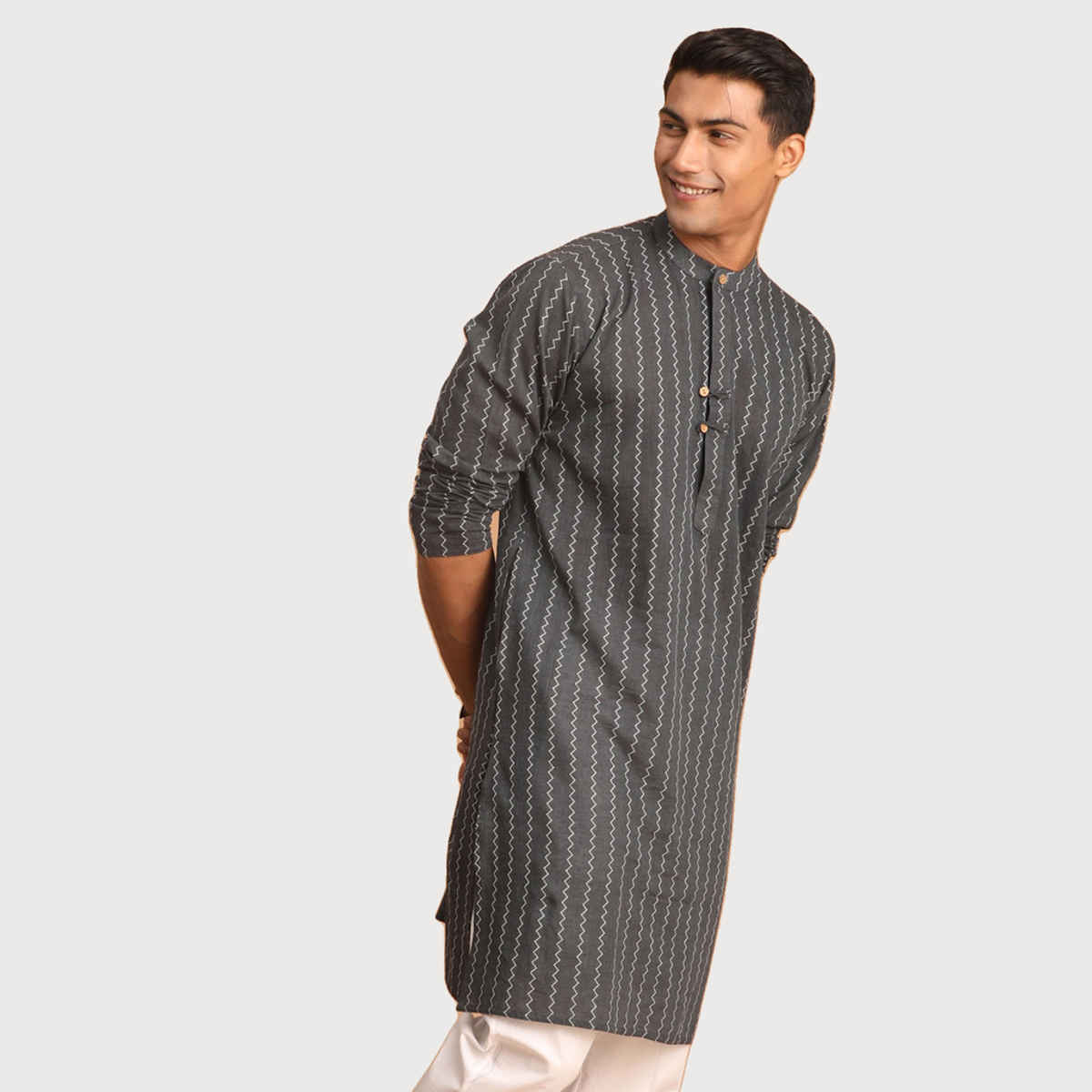 Vastramay Men's Cotton Kurta | Grey - M