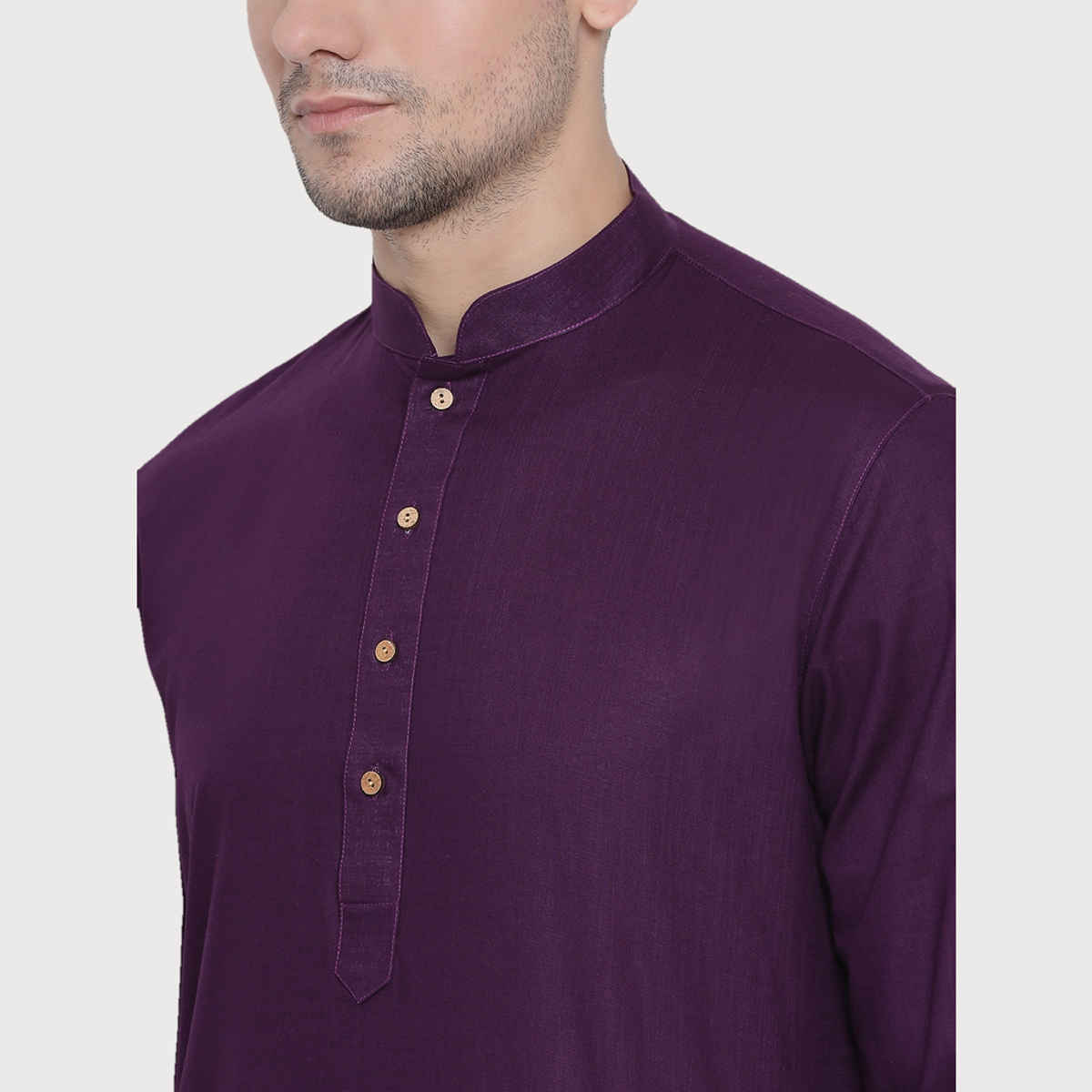 Vastramay Men's Cotton Linen Blend Kurta | Purple - M