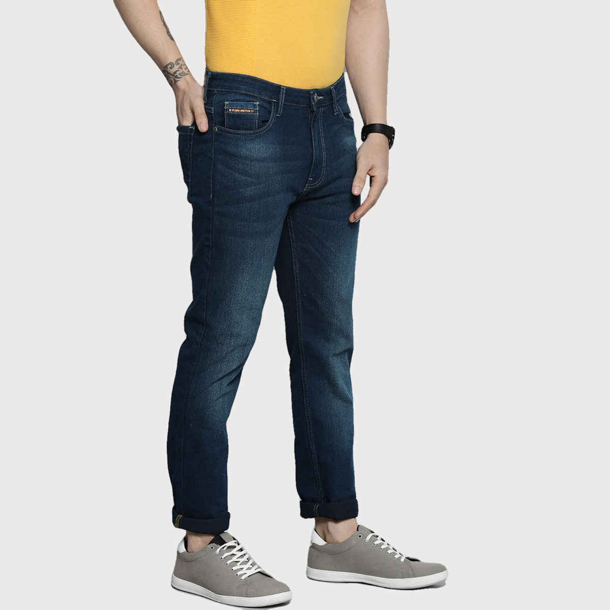 The Indian Garage Co Men's G-Ace Slim Fit Jeans Solid Casual Jeans | Blue - 36