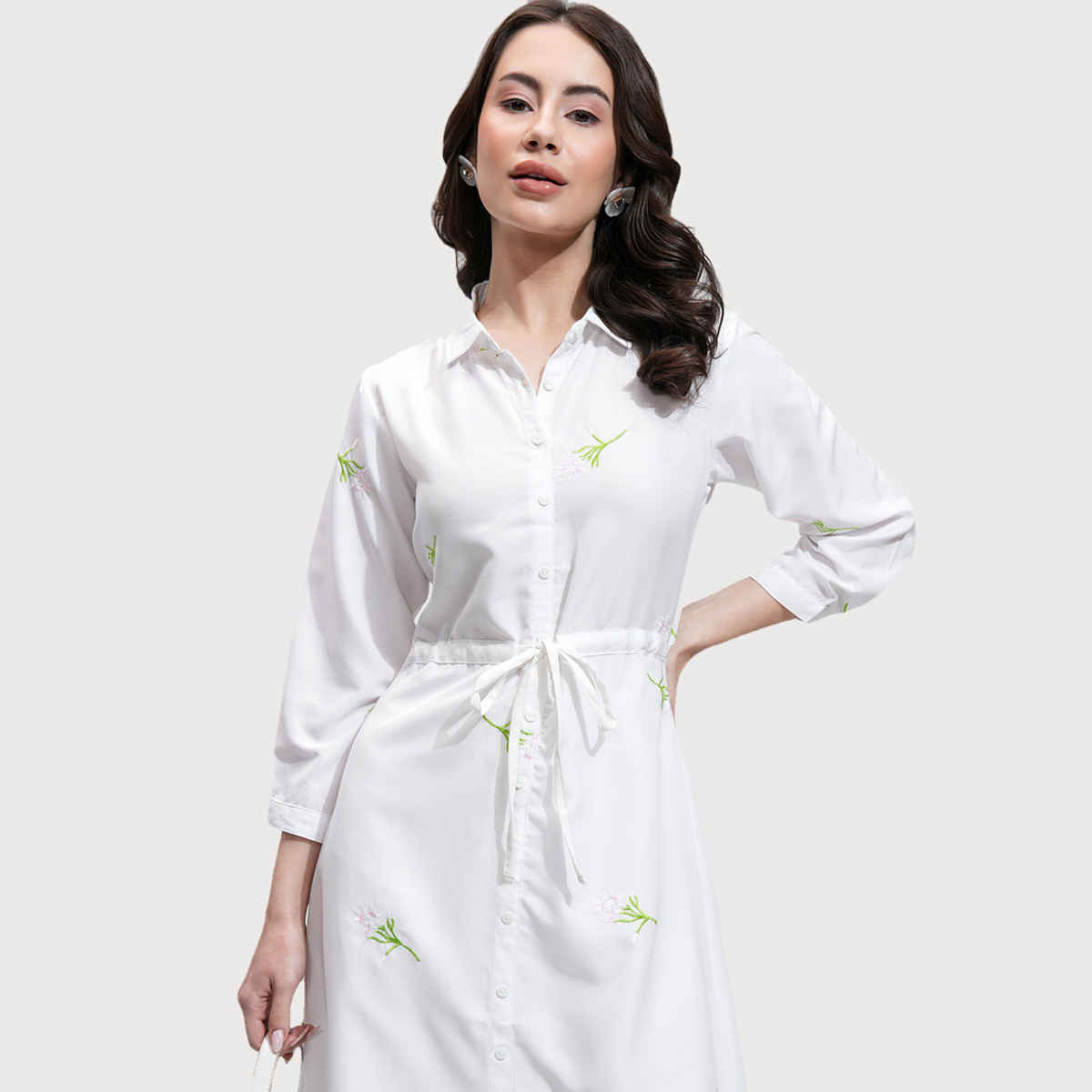 Tokyo Talkies Women's Shirt Style Midi Dress | Off White - XL