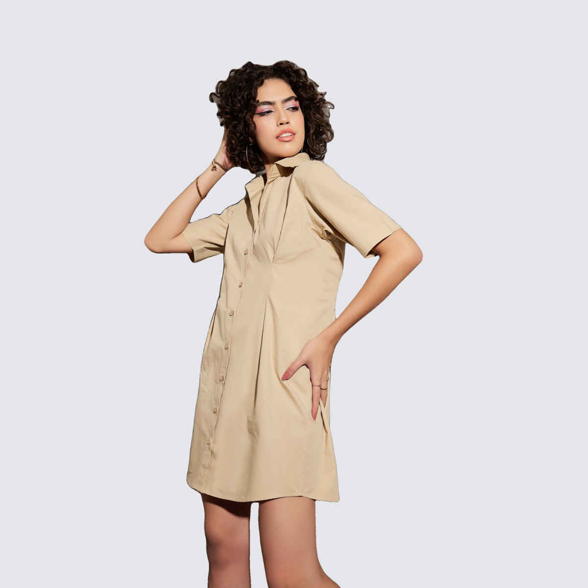 SASSAFRAS Women's Poplin Shirt Dress | Beige - M