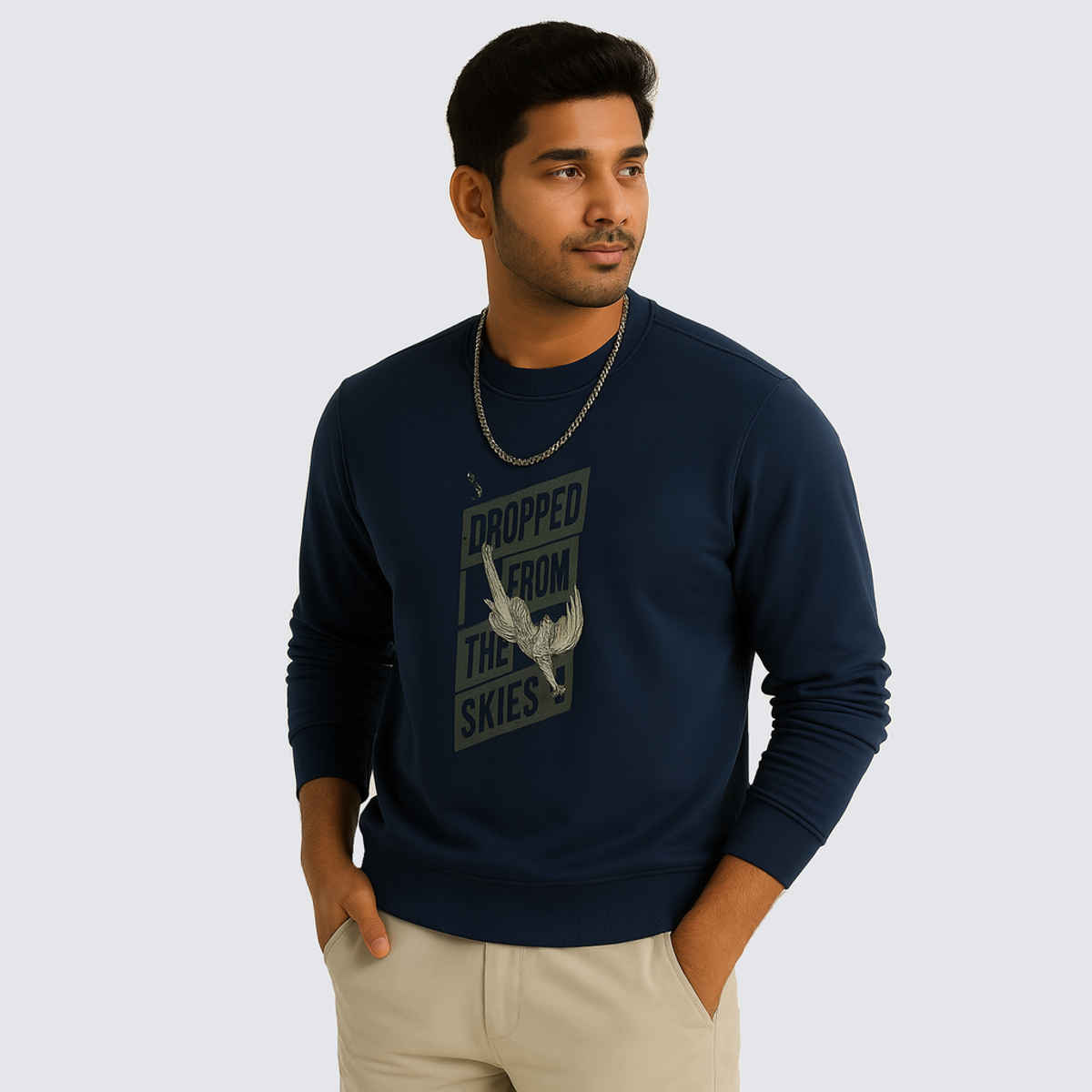 Gcyx Men's Pure Cotton Sky Drop Sweat Shirt | Navy - M