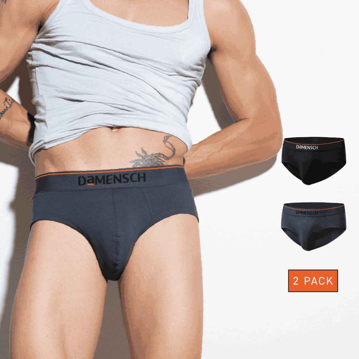 DaMENSCH Men's Premium Cotton Briefs | Black and Charcoal - XL