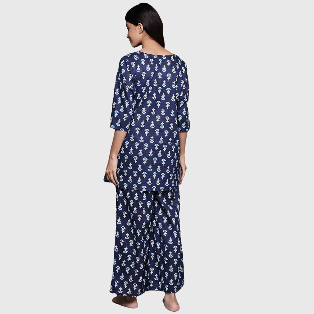Libas Women Navy Blue Pure Cotton All-Over Floral Night Suit Set - 50133M