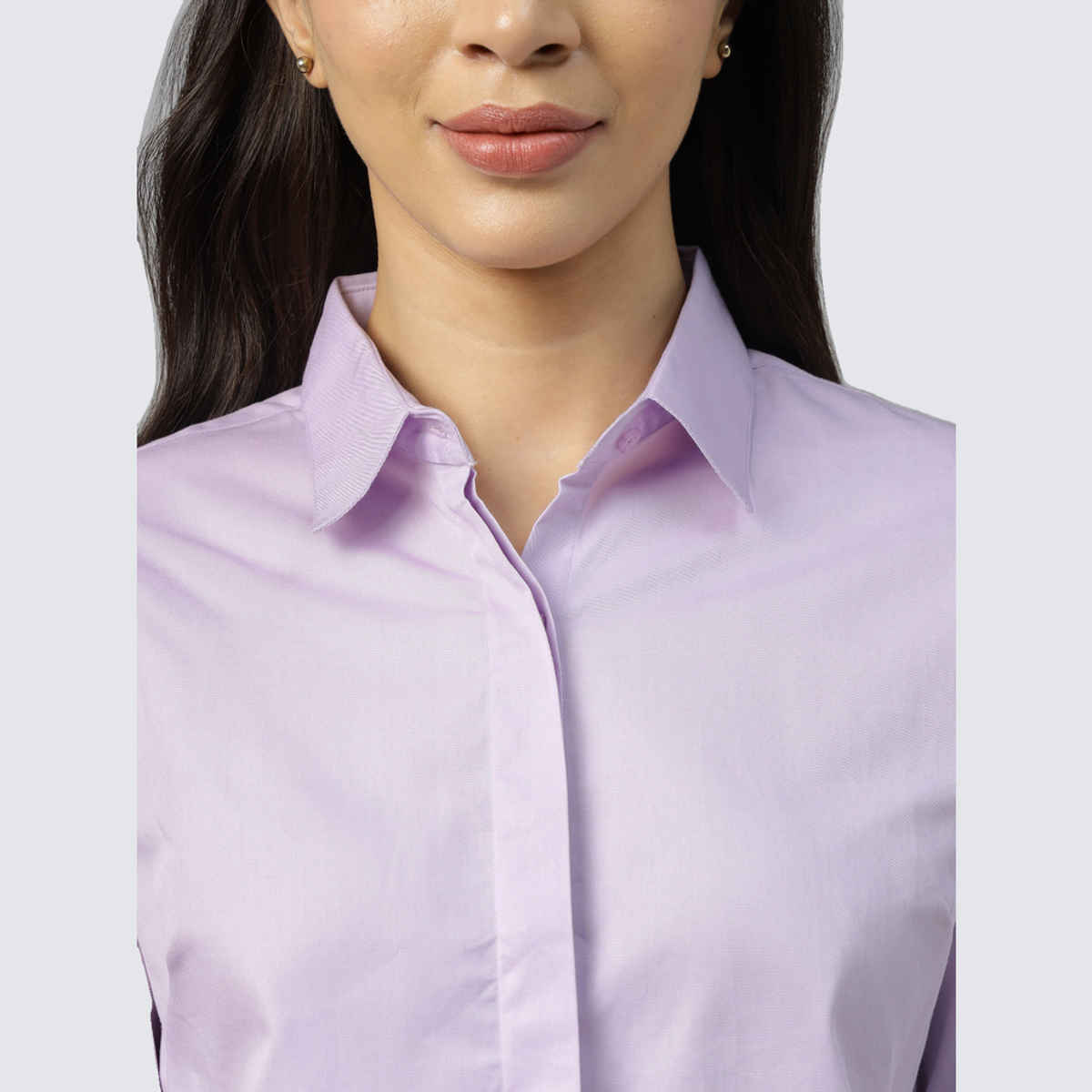 Hancock Women Lavender Solid Regular Fit Pure Cotton Formal Shirt | L