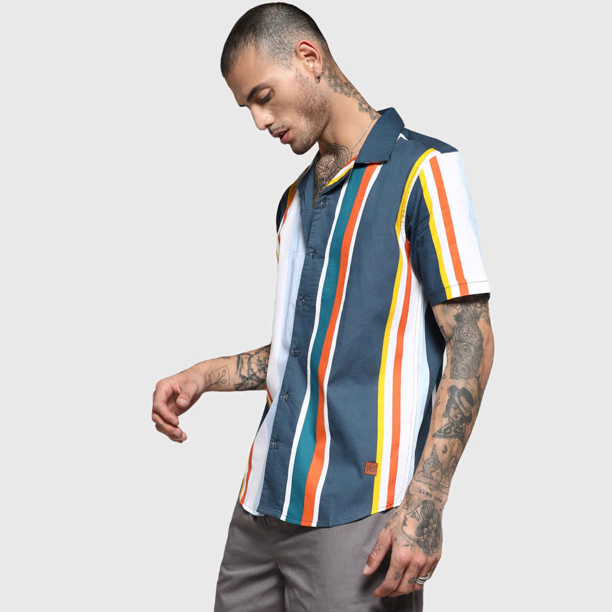 Campus Sutra Men's Striped Cotton Shirt | Multicolour - M