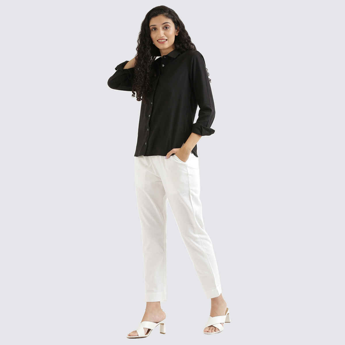Saadaa Women's Cotton Regular Slim Fit Trouser | White - M
