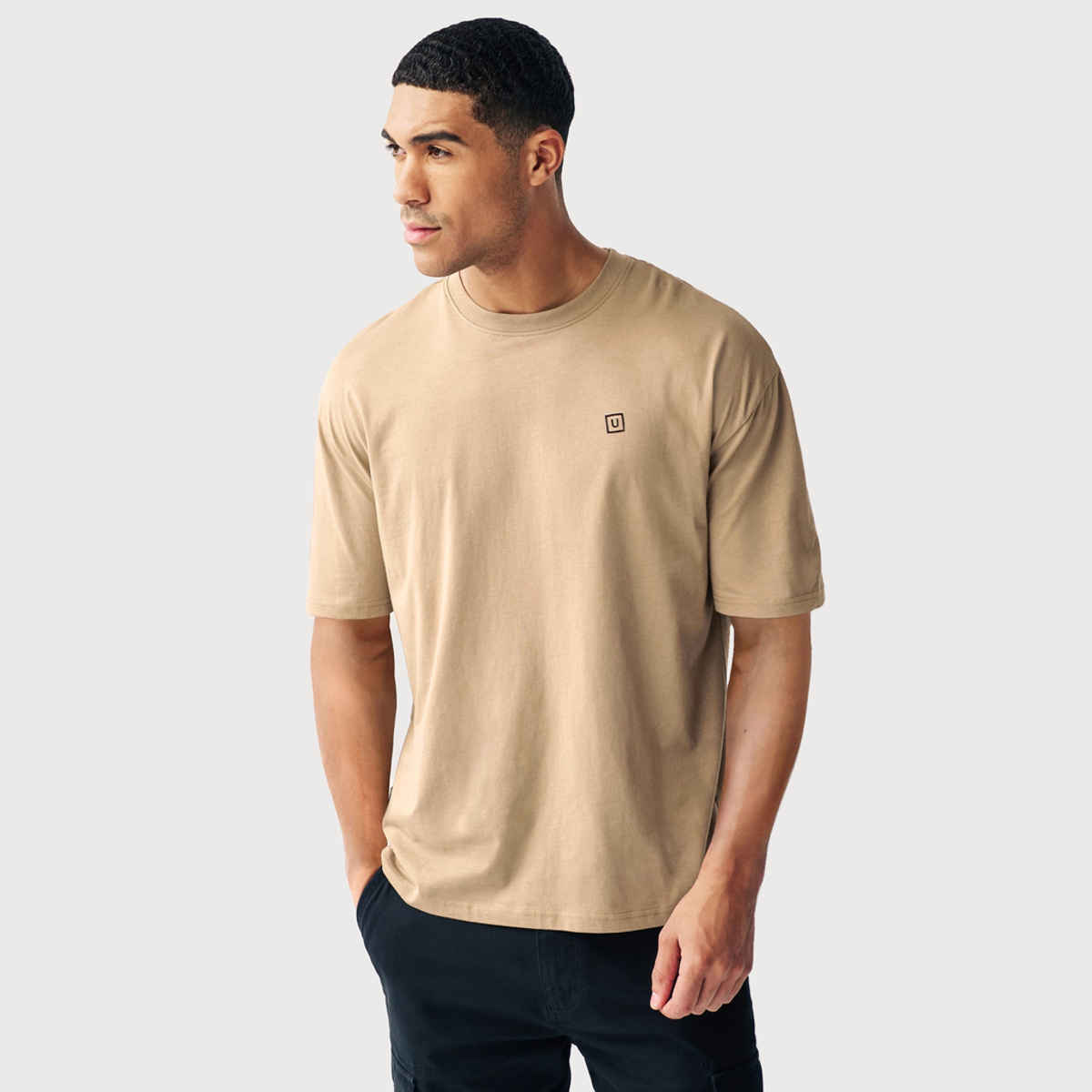 Urbano Fashion Men's Oversized Solid Round Neck Half Sleeve Cotton T-Shirt | Ginger Brown - L