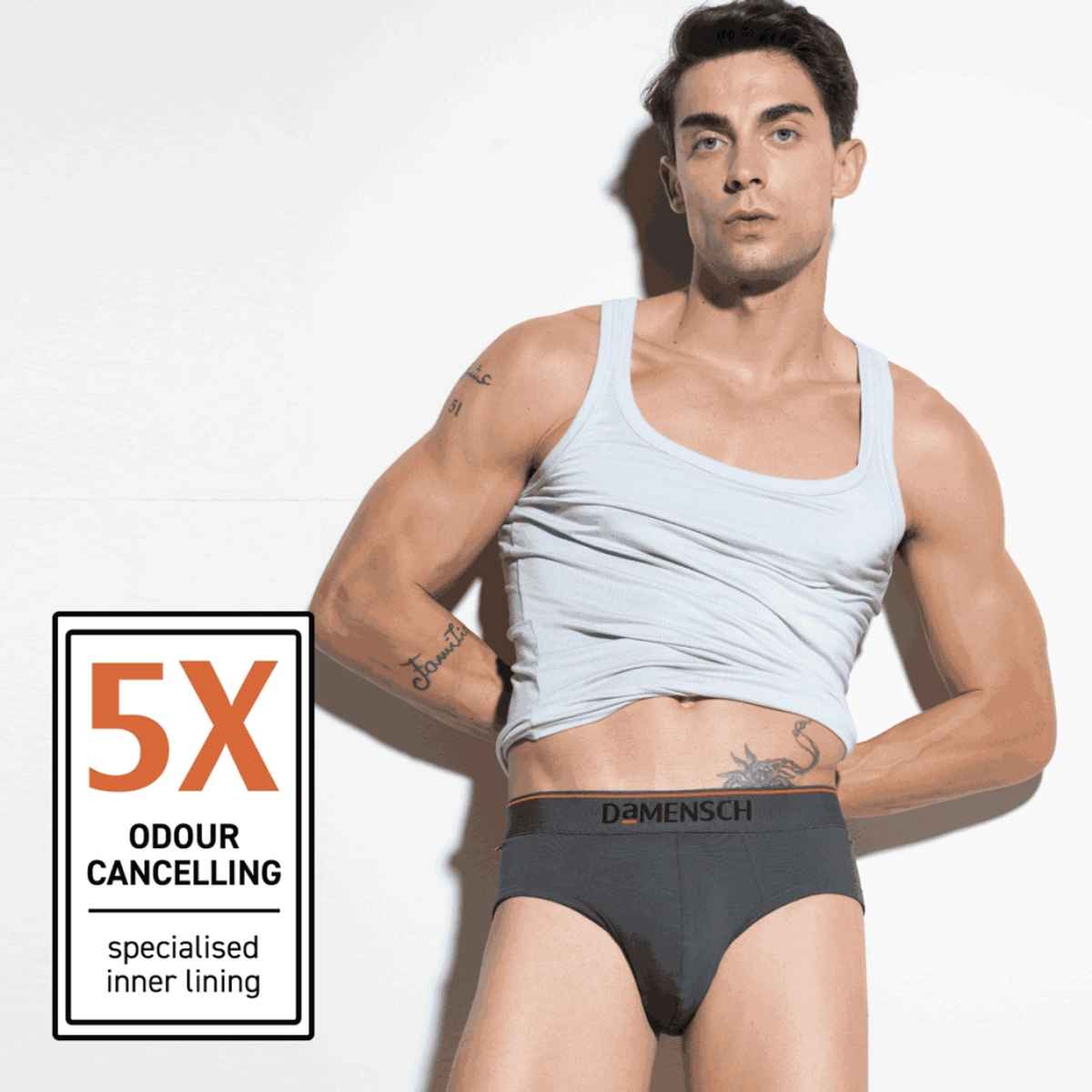 DaMENSCH Men's Premium Cotton Briefs | Black and Charcoal - XL