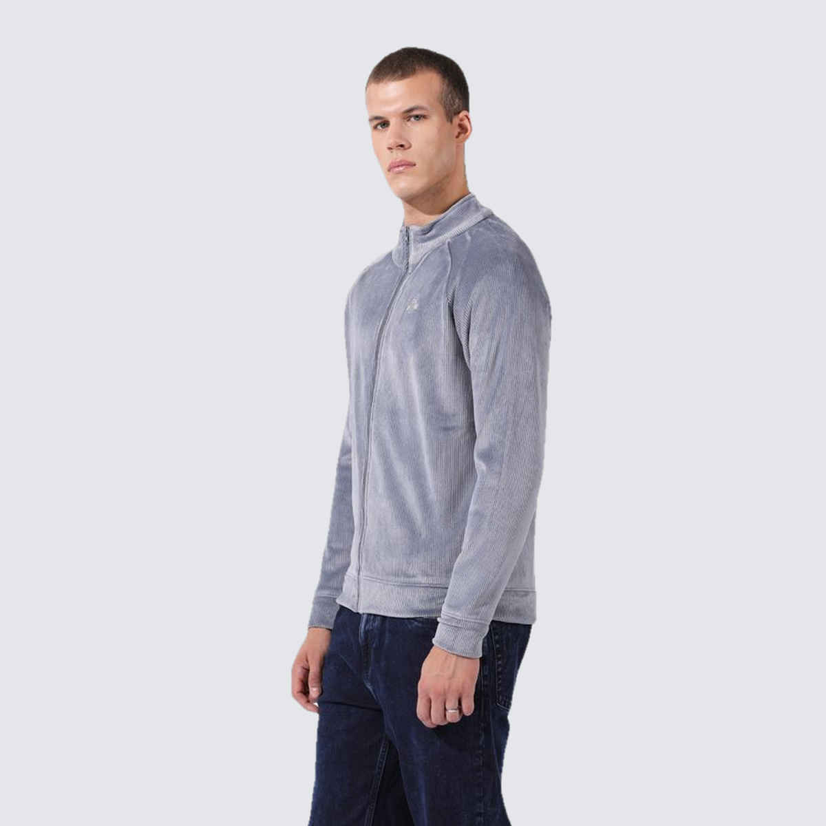 The Indian Garage Co Men's Regular Self Design Sweatshirt | Silver - M