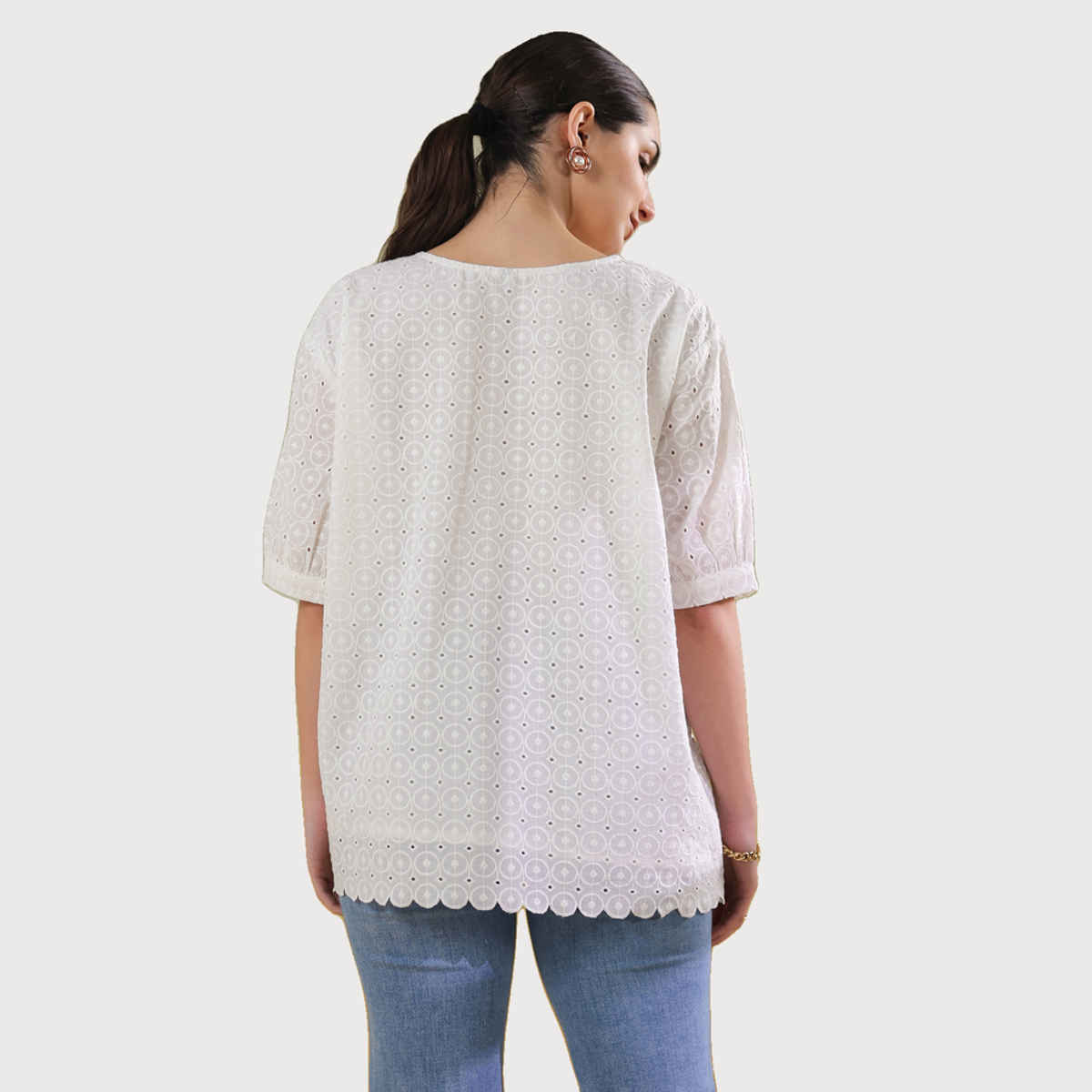 Sanskrutihomes Women's Cotton Tops | AURA-44 | White - L