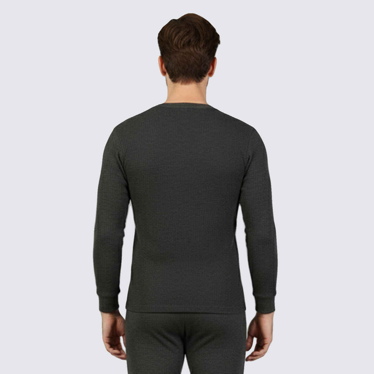 Lux Cozi Men's Heatek Thermal Comfort, Stretchable & Super Warm V-Neck Top | Black Melange-80