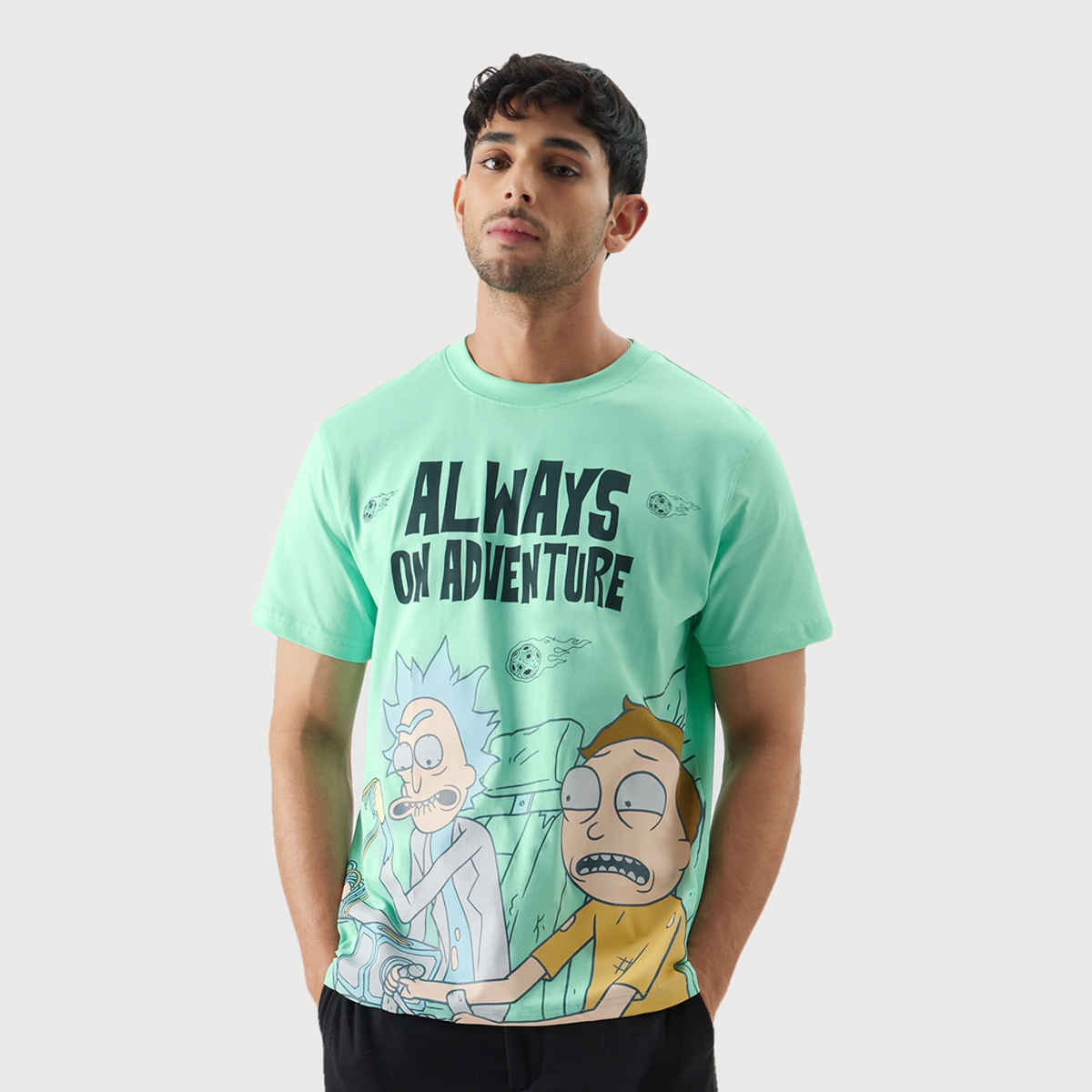 The Souled Store Men's Regular Rick And Morty- Adventure T-Shirts | Green | L